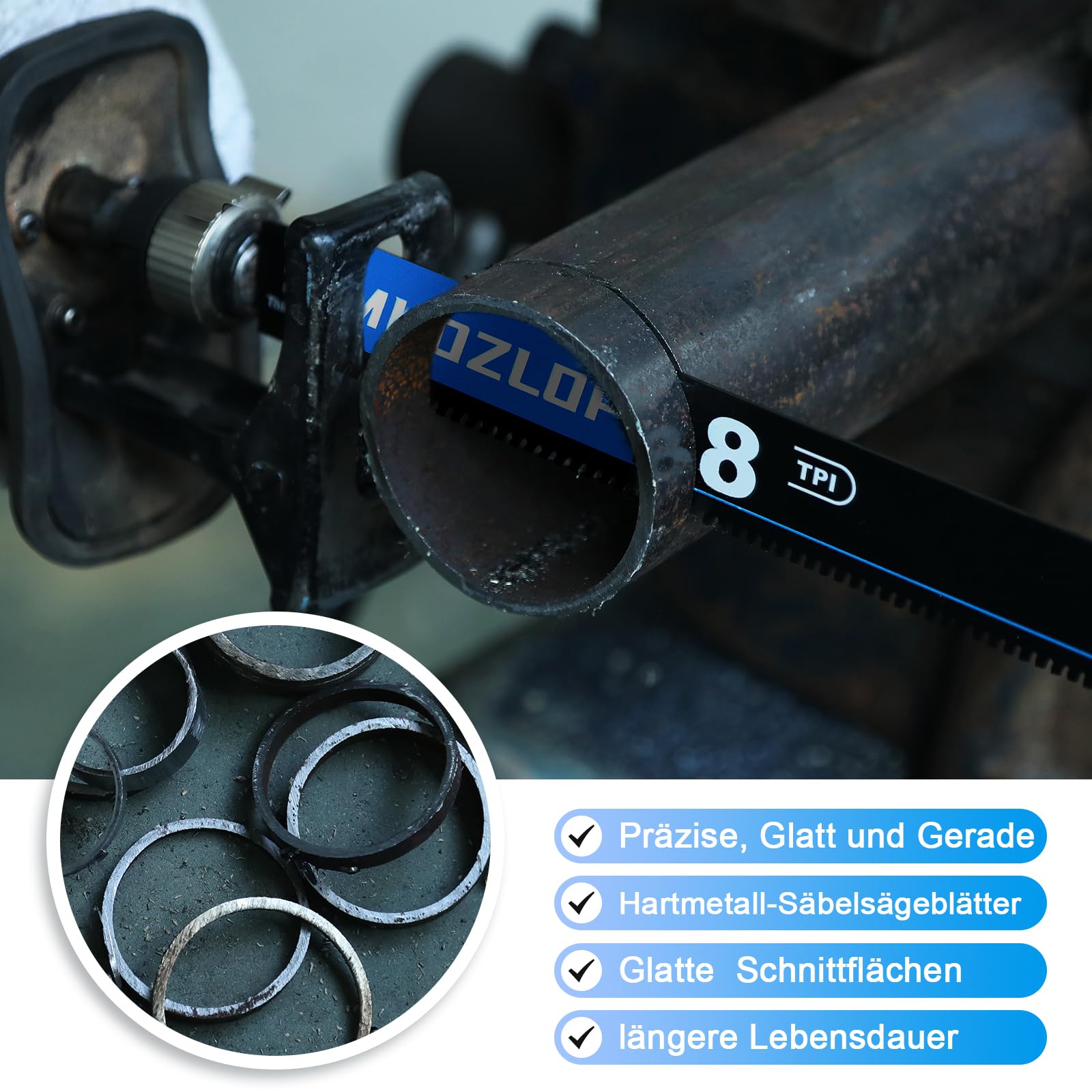 150 mm, hojas de sierra de sable de carburo de carburo 8TPI, 10 hojas de sierra de sable de metal cardíaco para acero resistente, hierro fundido, metal grueso (10, 8T/150mm)