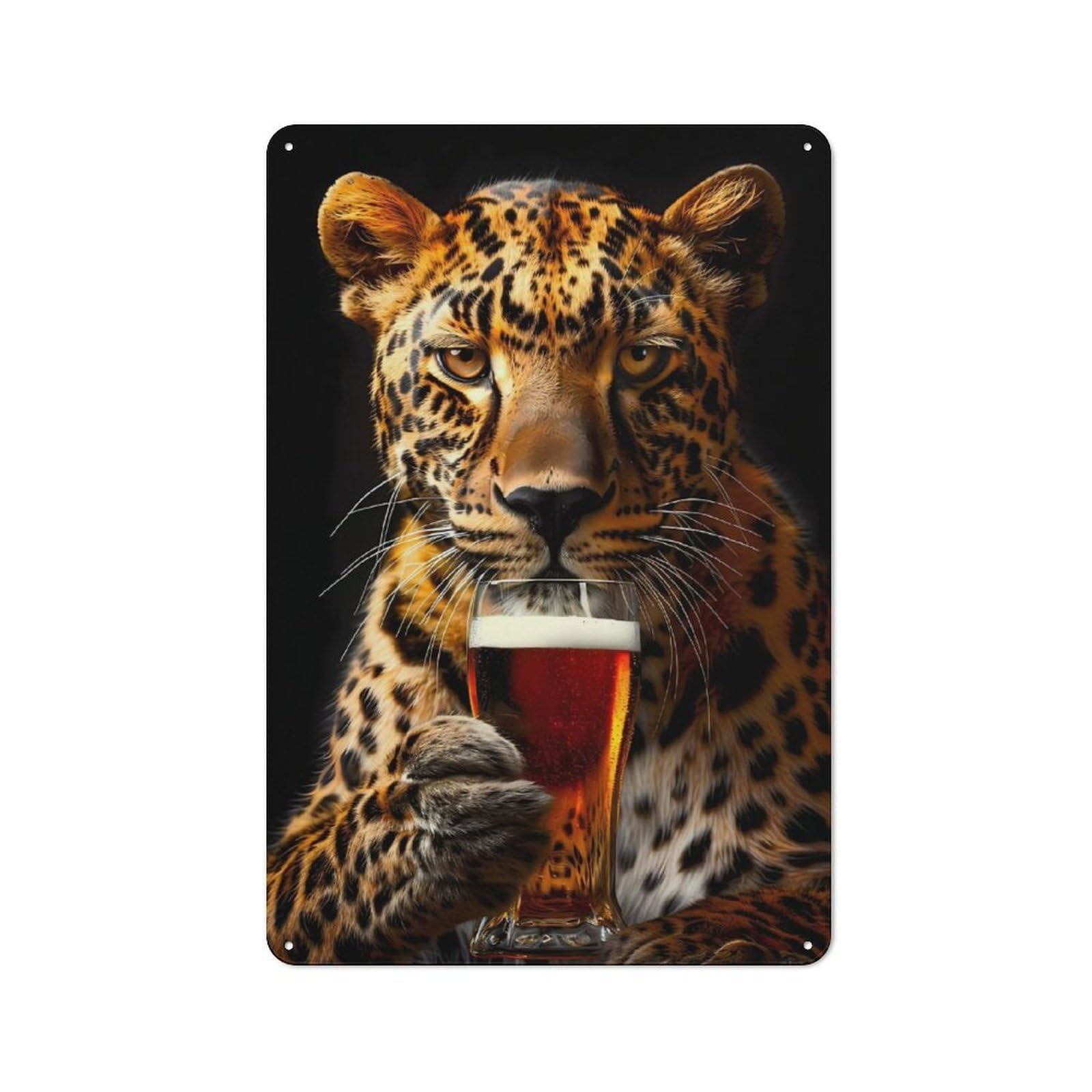 Junmoney Leopard Beer Printed Metal Sign 30X20cm For Studio Or Craft Room, A Decorative Gift For A Newly Furnished Studio And Craft Room
