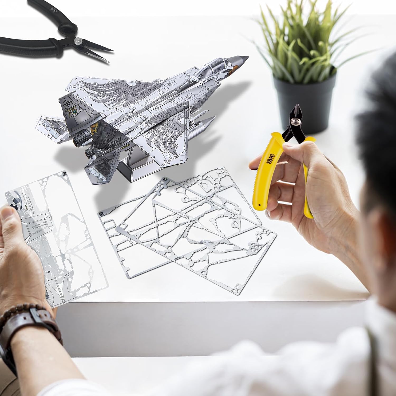 Piececool 3D Puzzles for Adults, American F-15 Fighter Metal Airplane Kit to Build, DIY Assembly Plane Model, Best Gifts for Military Enthusiasts, Desk Decor