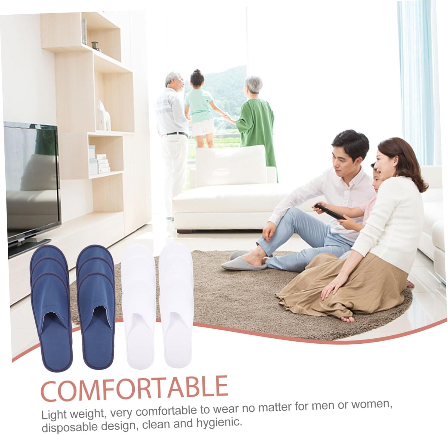 LIFKOME 6 Pairs Disposable Fabric Slippers for Hotel and Travel Non-Slip Indoor Slippers for Guests Unisex Spa and Salon Use