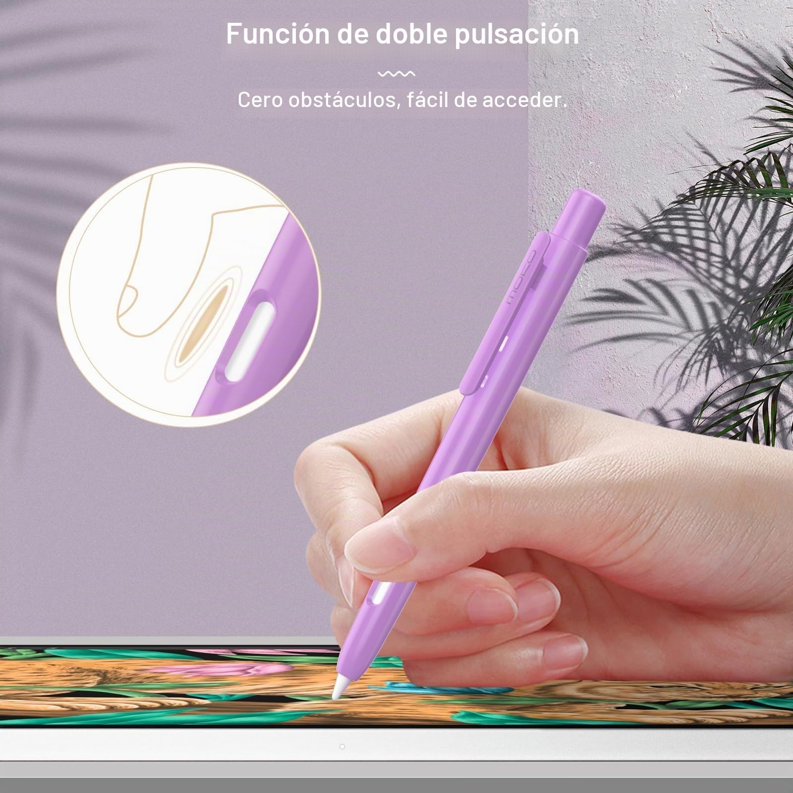 MoKo Funda Compatible con Apple Pencil 2ª Generación, Apple Pencil Funda Protectora Retráctil con Clip Resistente, Apple Pencil Funda PC Dura, Soporta Doble-Tap, Morado