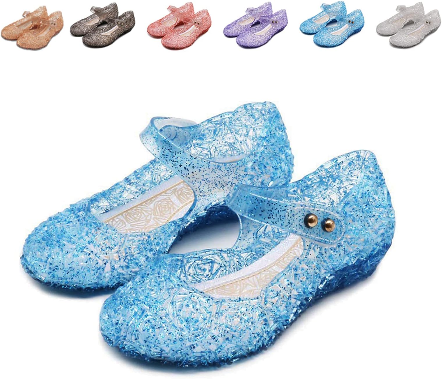 Frozen Inspired Elsa Flats Mary Jane Dance Party Cosplay Shoes, Snow Queen Princess Birthday Sandals for Little Girls