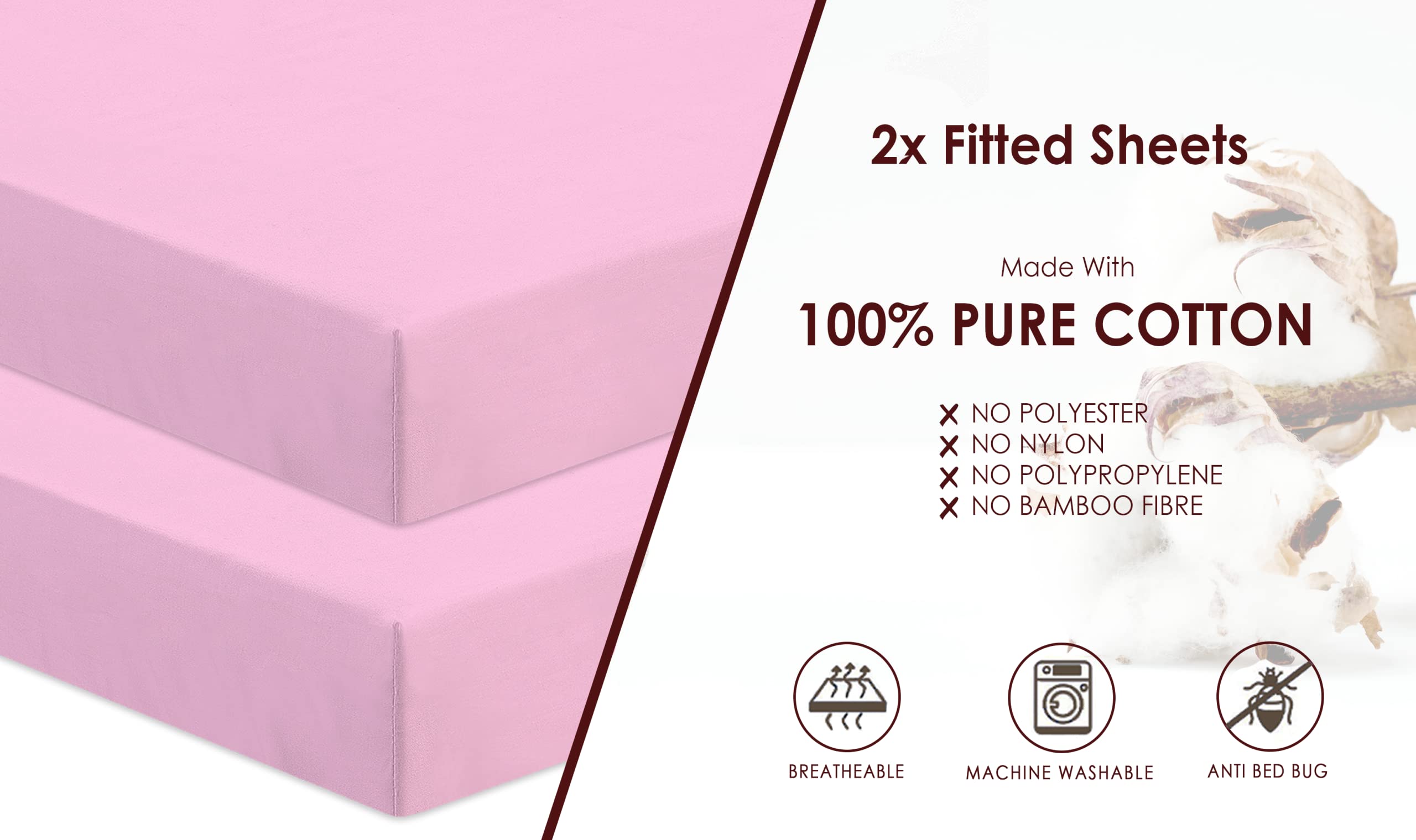 Next To Me - Set di 3 lenzuola con angoli per culla (83-85 x 50-51 cm) | 100% puro cotone, 2 lenzuola con angoli e 1 coprimaterasso impermeabile (rosa)