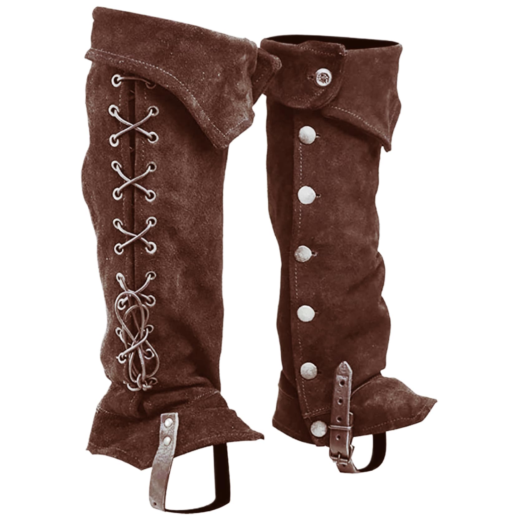 Veesper Pirate Boot Covers 1 Pair Viking Medieval Polyester Boot Covers with Button Closure, Renaissance Costume Accessory for Cosplay Halloween Fancy Dress Dark Brown