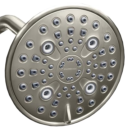 ShowerMaxx, Elite Series, 6 Spray Settings 6 inch Adjustable High Pressure Rainfall Shower Head, MAXX-imize Your Rainfall Experience with Rain Showerhead in Brushed Nickel Finish