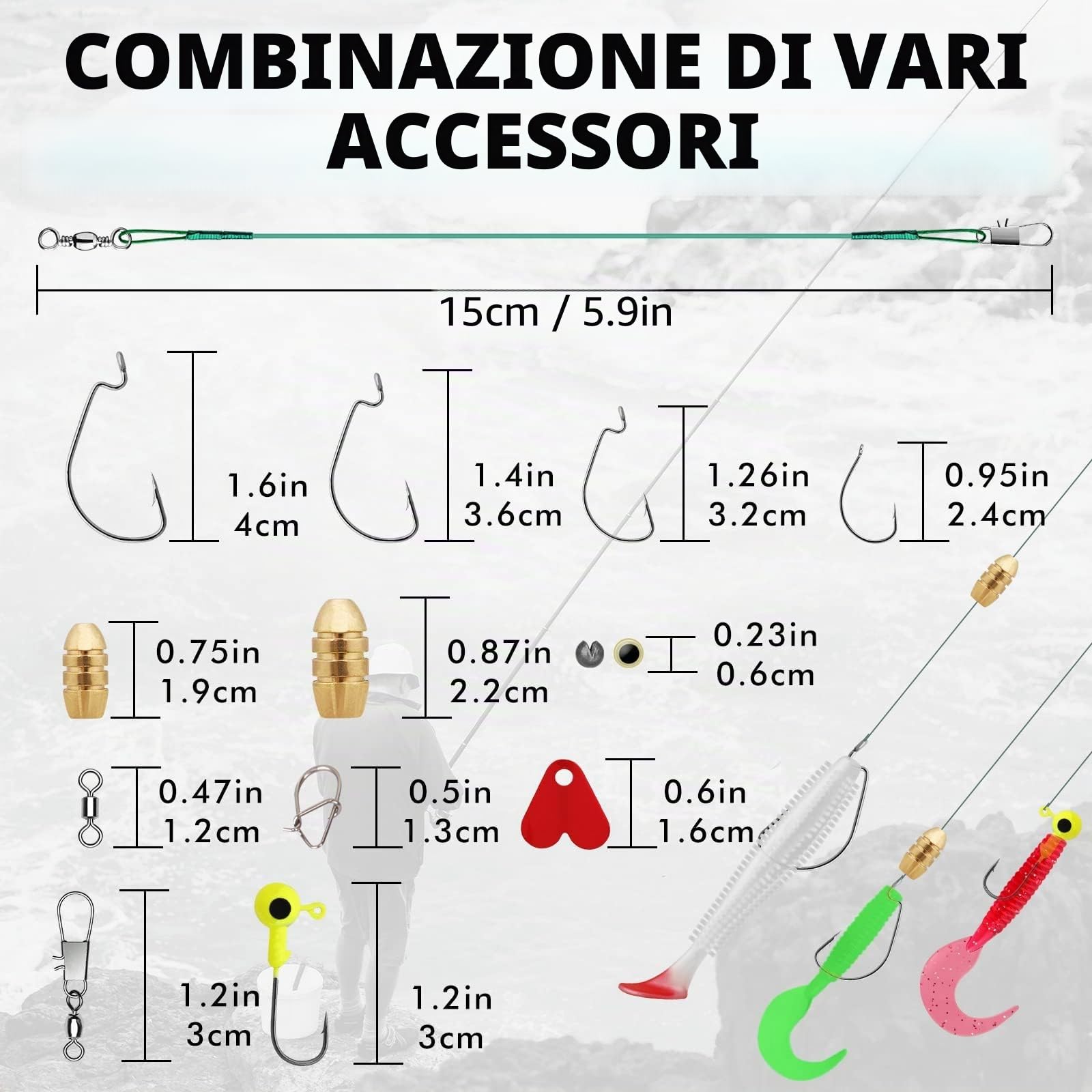 TRUSCEND Set di Esche da Pesca con Scatola per Luccio, Spigola, Trota, Sgombro, Kit di Accessori per la Pesca in Mare, Include Esche in Plastica Morbida, Esche Spinnerbaits, Crankbait, Testa
