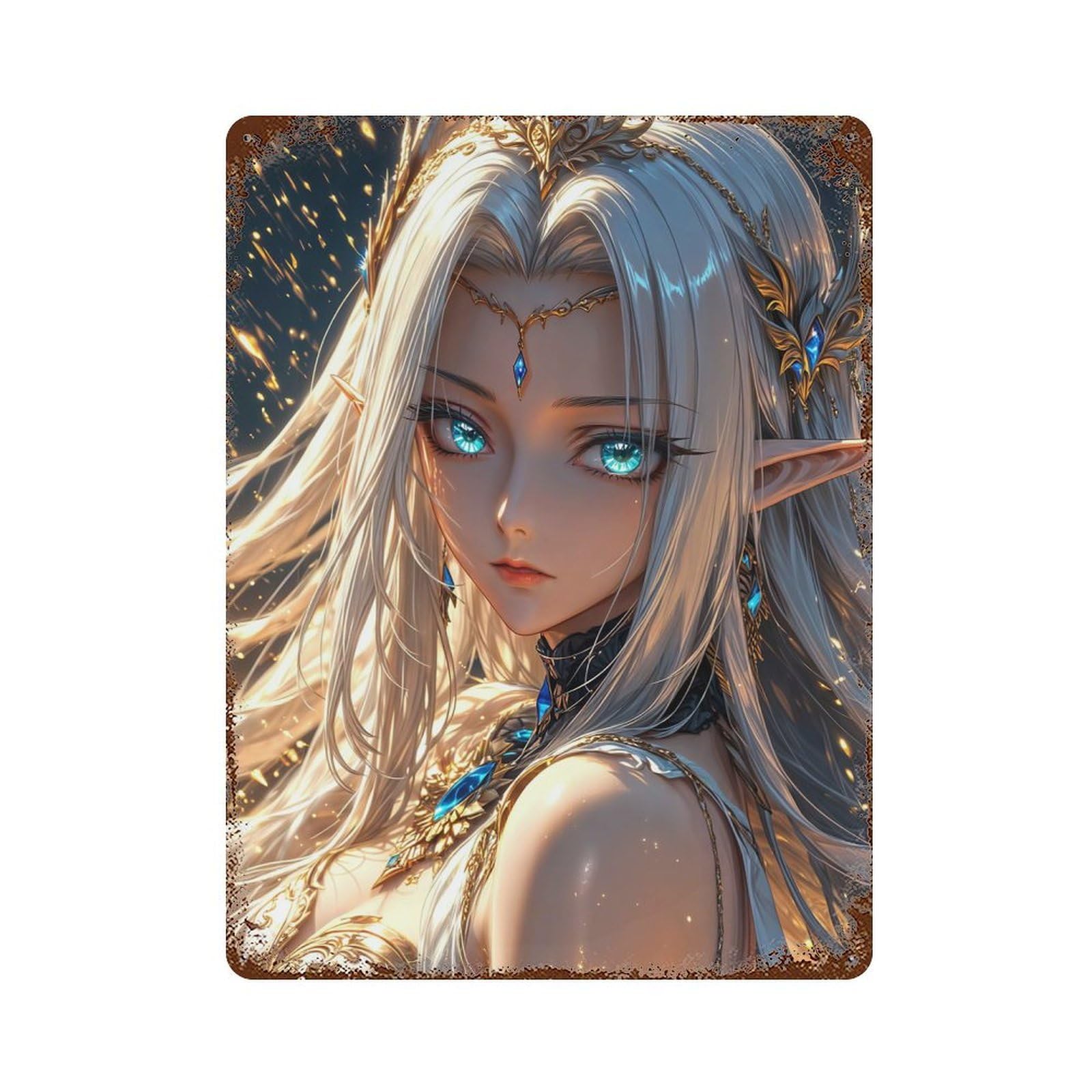 Beautiful Elf Queen 15.7"x11.8" Aged Metal Wall Plaque, Classic Wall Plaque for Pub, Kitchen And Man Cave Decor