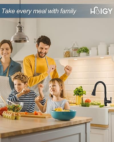 Miniatura 7 de HOIGY Grifo de cocina negro con rociador extraíble, 3 funciones, grifos de cocina de 1 o 3 agujeros con pulverizador, grifo de arco alto de una sola