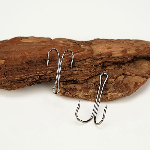 Miniatura 6 de Piscorush Juego de 50 ganchos dobles de pesca clásico de acero de alto carbono doble rana ganchos de cebo de pesca de púas para agua salada de agua