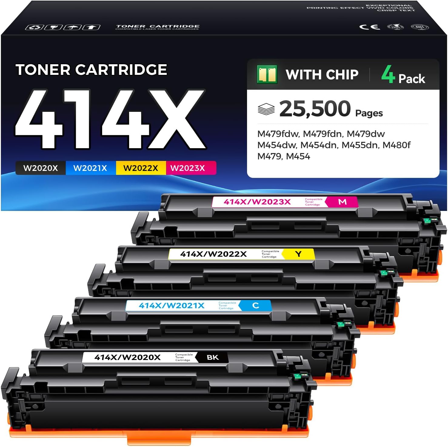 414x toner cartridge set 4-pack printer replacement for hp 414x w2020x w2021x w2022x w2023x compatible for hp color laserjet pro mfp m479fdw m479fnw m479dw m454dw m454dn m454nw enterprise m480f m455dn 414x toner 4-pack