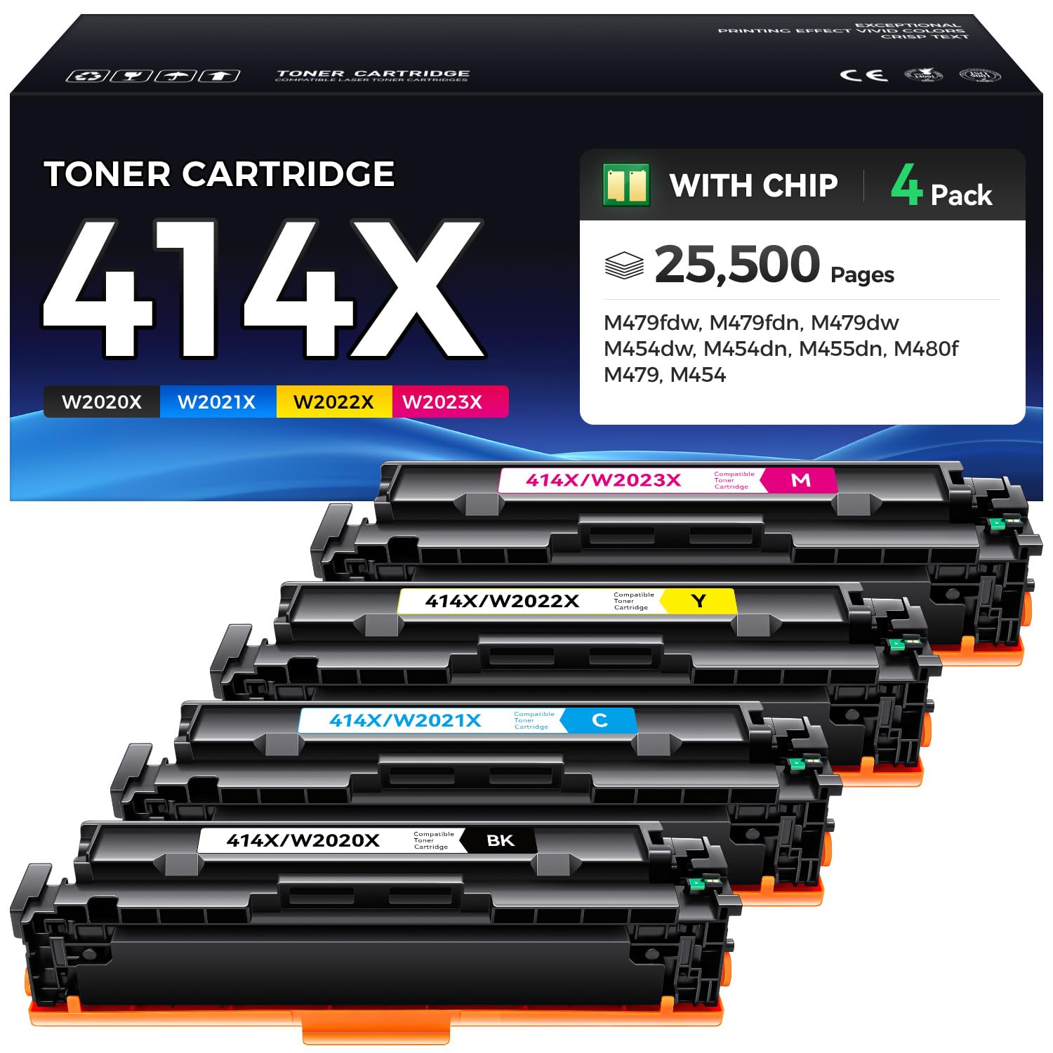 414X Toner Cartridge Set 4-Pack Printer Replacement for HP 414X W2020X W2021X W2022X W2023X Compatible for HP Color Laserjet Pro MFP M479fdw M479fnw M479dw M454dw M454dn M454nw Enterprise M480f M455dn