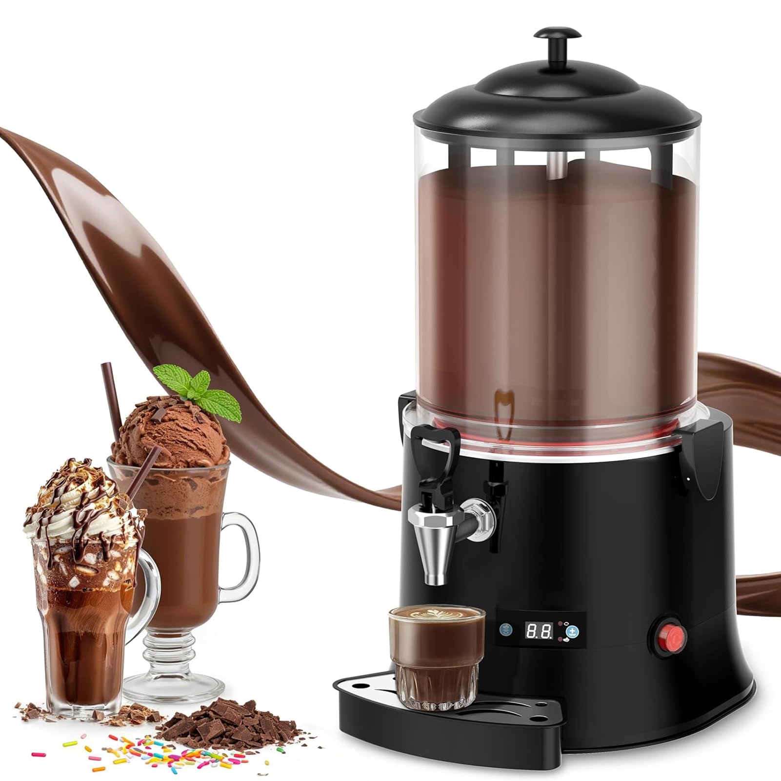 LYJIANGXIN 10L/2.6Gal Hot Chocolate Maker Machine, 400W Electric Stainless Steel Hot Chocolate Dispenser, with 86-194°F Adjustable Temp Commercial Beverage Warmer for Coffee, Cocoa, Milk