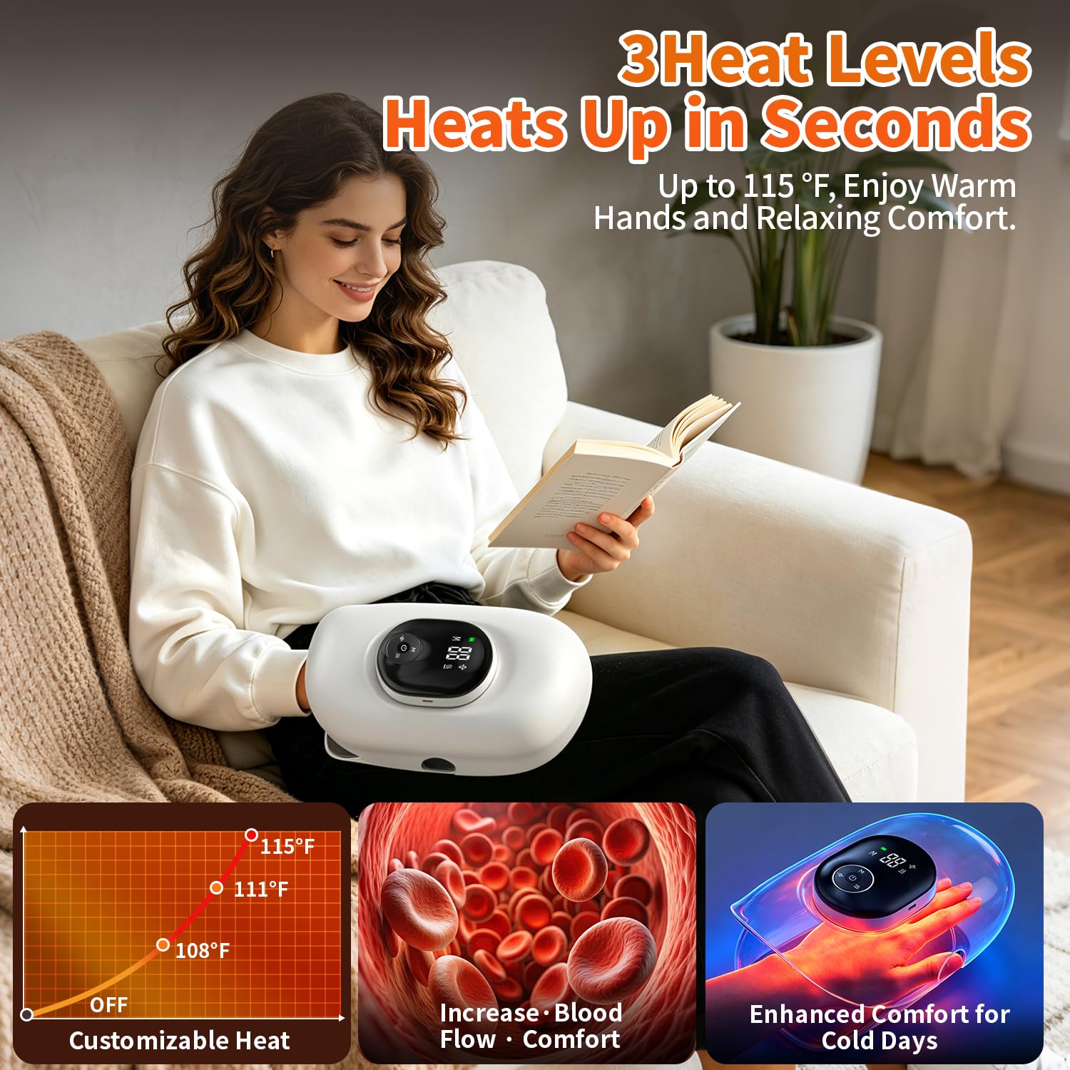 Masajeador de manos con calor y compresión, estiramiento de dedos integrado, para artritis y túnel carpiano. Masaje de presión de aire de 5 niveles, masajeador eléctrico inteligente con calefacción de
