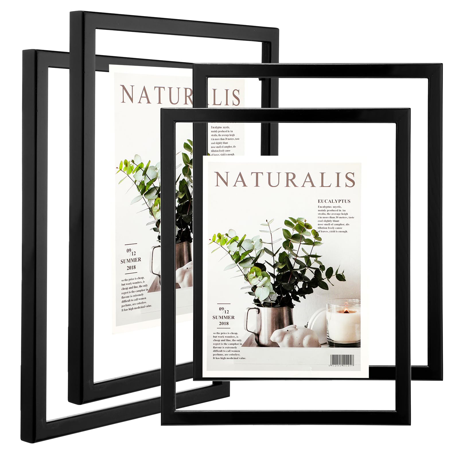 Geetery 4 Pcs 11 x 14 Inch Floating Frame Acrylic Double Panel Floating Picture Frames Wall Mount Wood Clear Acrylic Frame for Photo Diploma Document Certificate Display (Black)