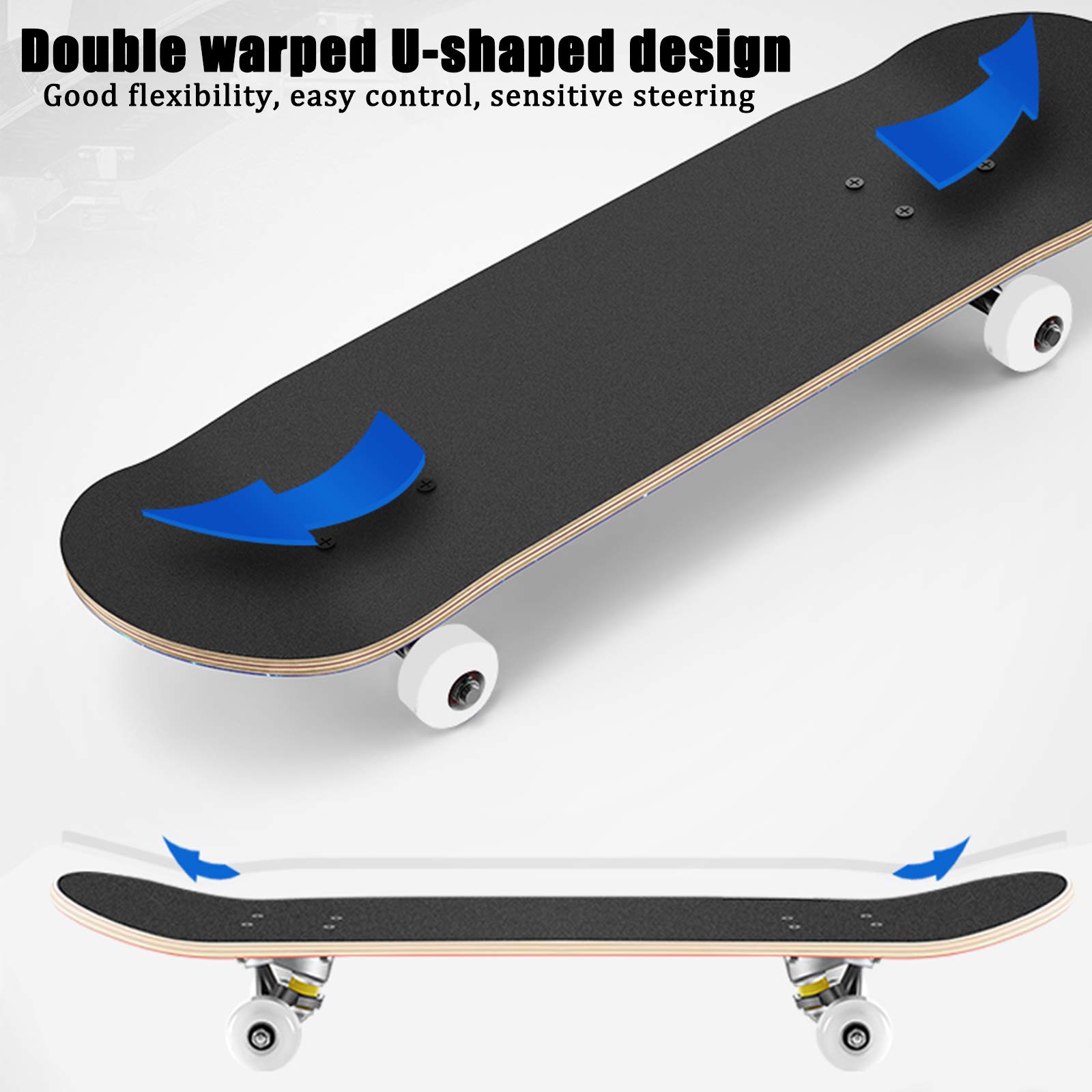 Deskorolki 31"x 8", 9-warstwowe pełne klonowe deskorolki dla początkujących unisex, wklęsłe podwójne kopnięcie deskorolka dla dzieci nastolatków dorosłych, morze