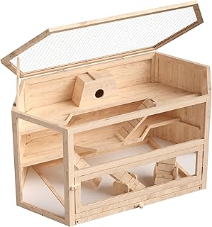 Wiltec XXL 3 Etagen Nagerkäfig, 6-eckig, 1150 x 600 x 580 mm, aus Holz, mit klappbarem Deckel & Sichtfenster, Kleintierhaus Mäusekäfig Hamsterkäfig