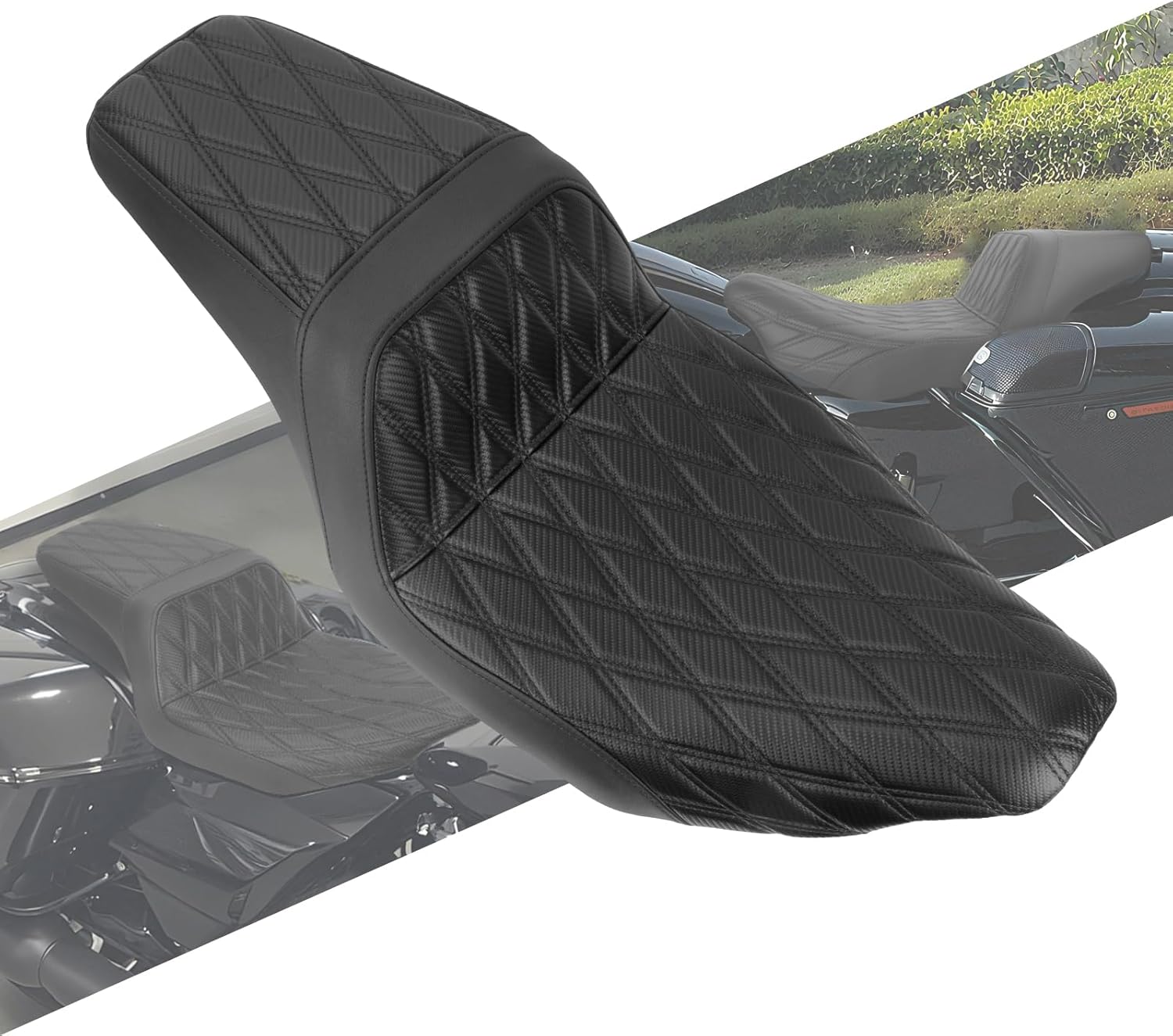 One-piece Two-Up Seat Driver Passenger Seat Fit for Harley Touring Street Glide FLHX Road Glide FLTRX Street Glide Ultra FLHXU CVO Road Glide ST FLTRXSTSE 2023 2024 2025 (Black Stitching)