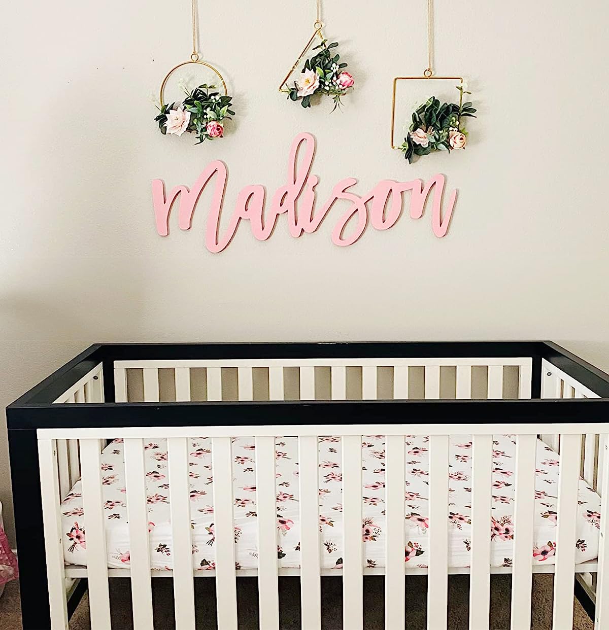 Fermus Floral Hoop Wreaths Set of 3 Artificial Flower Hanging Wall Hoop Garland with Pink Clematis Tea Rose Flowers and Green Eucalyptus Leaves for Wedding Nursery Wall Decor