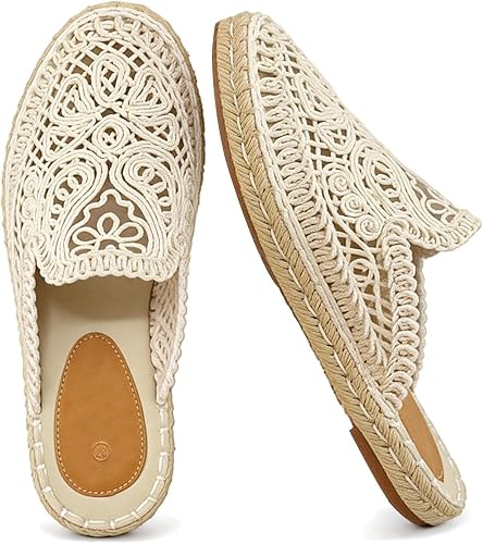 Putu Women's Espadrille Weave Flat Mules Closed Toe Slide Sa