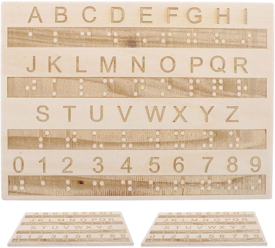 Braille Alphabet and Number Board 3Pcs Set Textured Wooden Learning Braille Teaching Tools for Blind People Educational Visual Impairment Aids