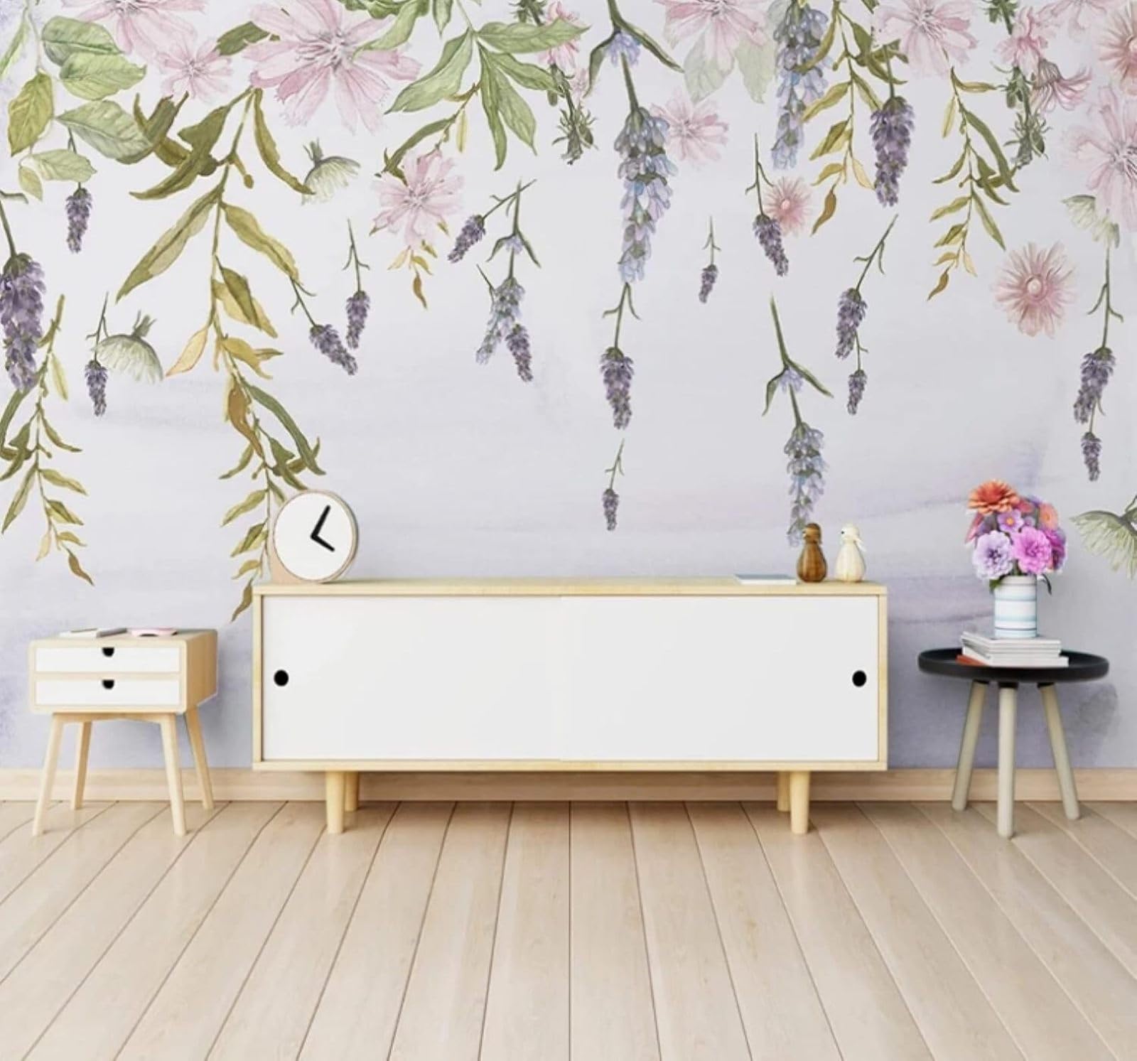 Hand Drawn Fresh Green Leaves Flowers Pastoral 3D Wallpaper Easy Install Feature Office Living Room Sofa Bedroom TV Background Wall Decoration-350cm×256cm