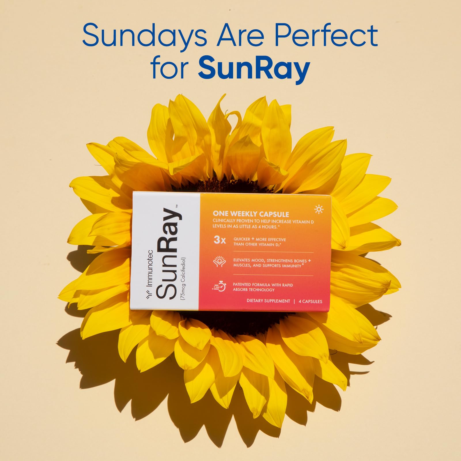 Sunray® Calcifediol Vitamin D Supplement | Fast-Acting Once-Weekly Vitamin D | High Bioavailability 25-Hydroxyvitamin D | Immune, Mood, Bone & Muscle Support | 4 Capsules — Amazon image 4
