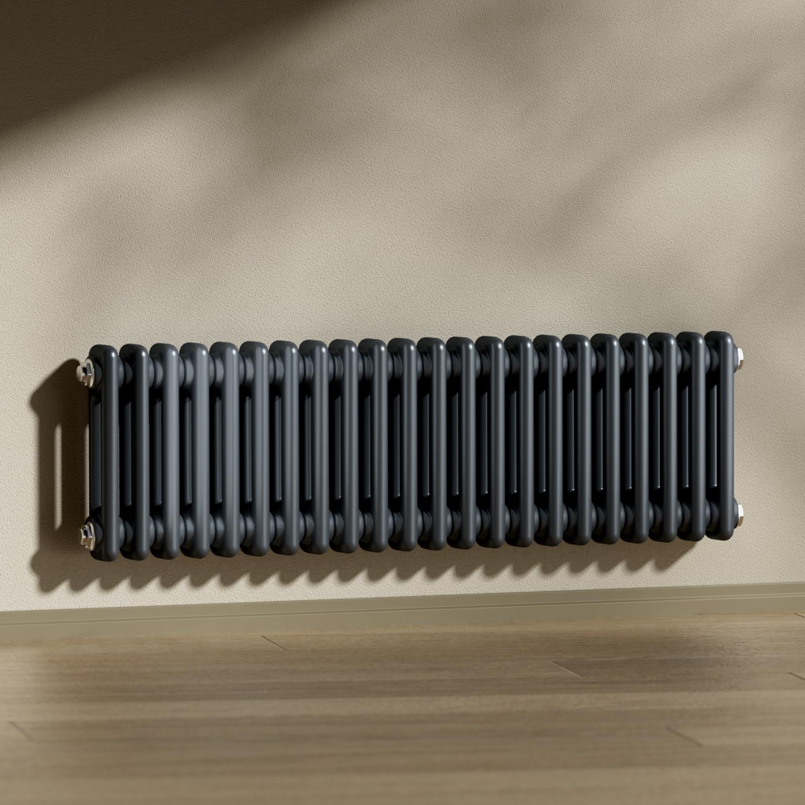 Heilmetz Anthracite Radiators Horizontal Double, 300x1010mm Column Radiator Central Heating Radiator Traditional Cast Iron Style 2 Column Radiators