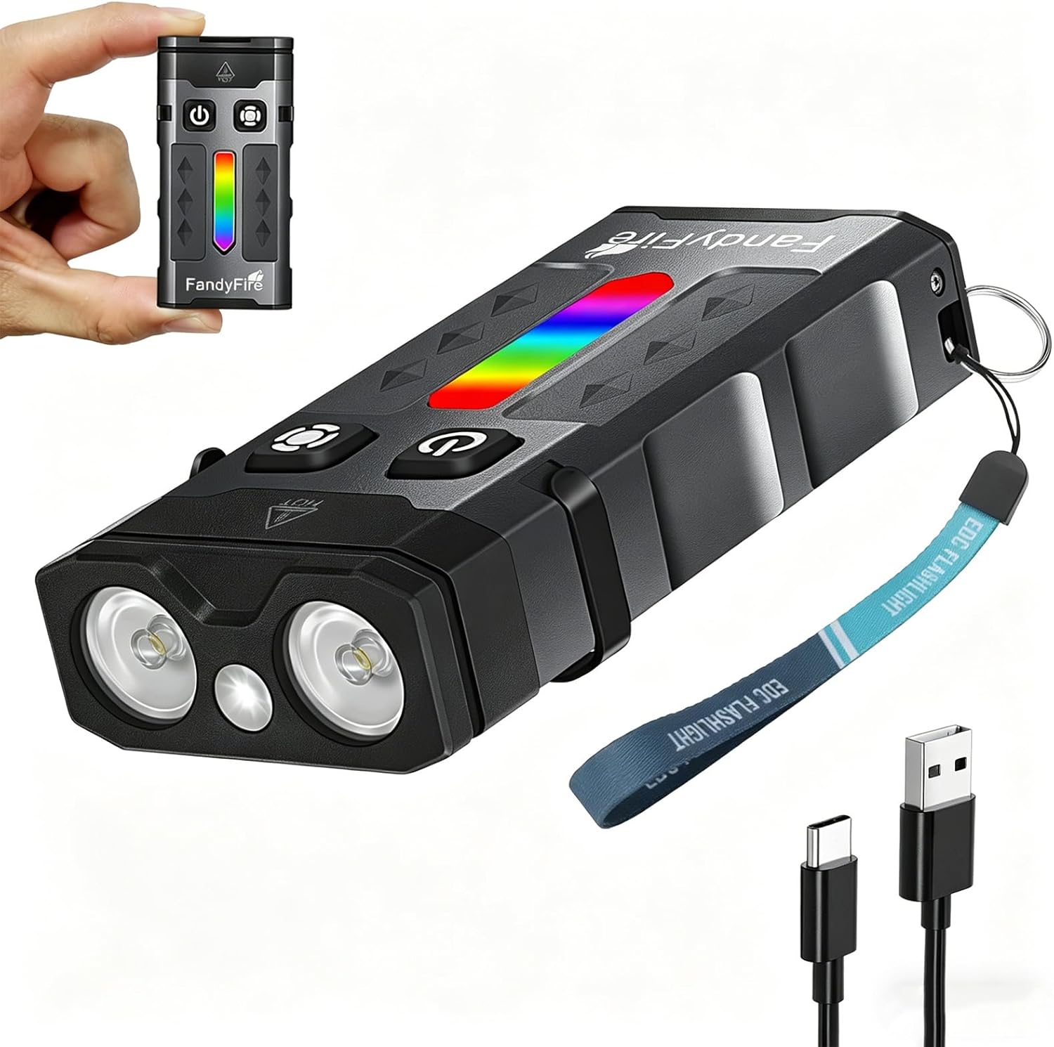 1100 Lumen Small EDC Keychain Flashlight with Green Light - Rechargeable RGB LED Clip on Flashlight, Multi-Functional and Magnetic Tail Suitable for Outdoor Emergency Gear