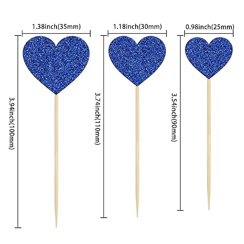 Miniatura 2 de Gyufise 30 adornos de corazón para cupcakes azul profundo con purpurina dulce corazón dulce amor decoración de pastel de San Valentín decoraciones