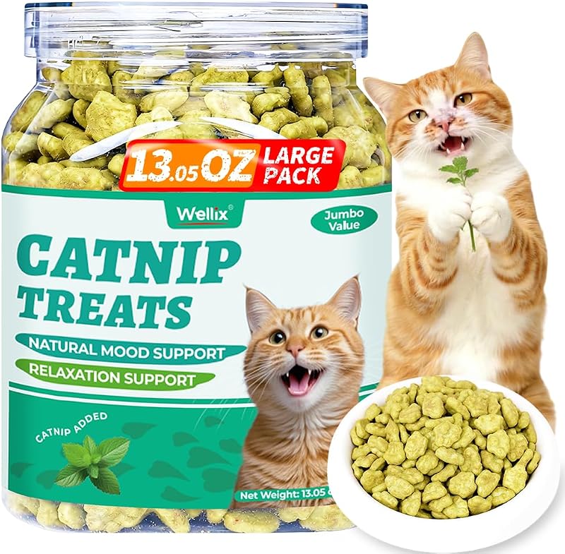 Petiscos crocantes para gatos com catnip e salmão Wellix, 370 g