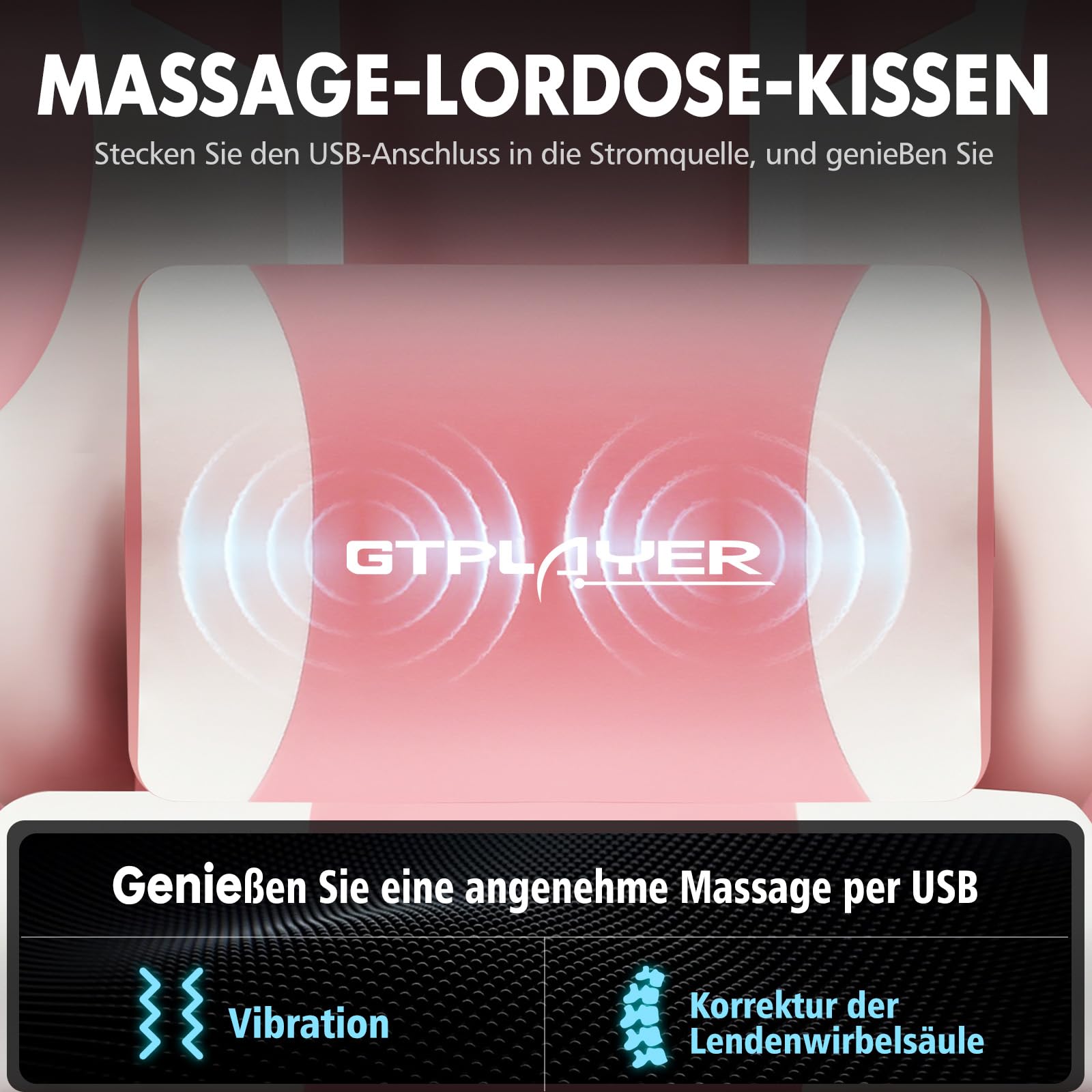 GTPLAYER Gaming Stuhl, Bürostuhl, Ergonomischer Pc Stuhl, Gaming Sessel mit Massagelendenwirbelstütze, Task Stühle mit Fußstütze und Kopfstütze, Rosa Kunstleder
