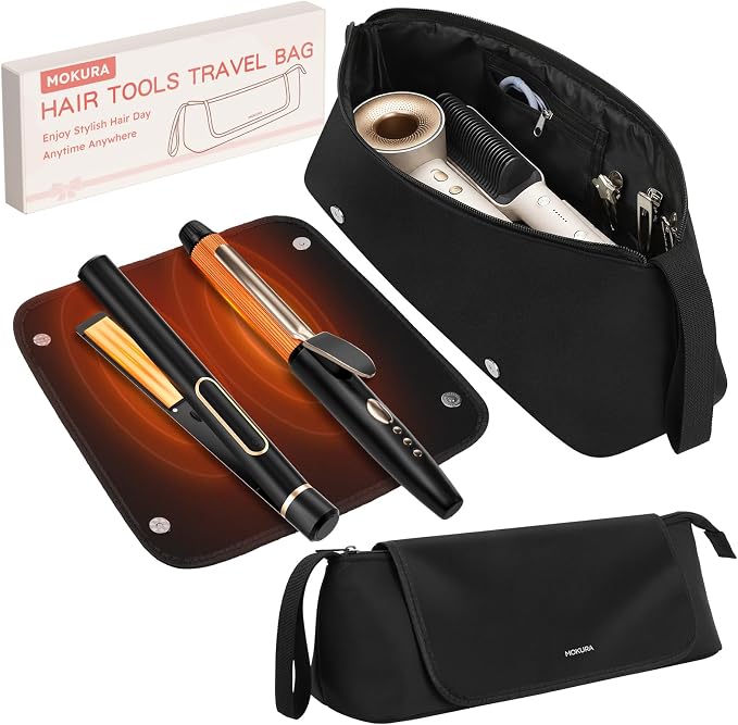 MOKURAHair Tools Travel Bag with Heat Resistant Mat Fits flat irons | Hot Hair Accessories Organizer Case, Women Travel Essentials, Storage Pouch for Curling Iron Straightener