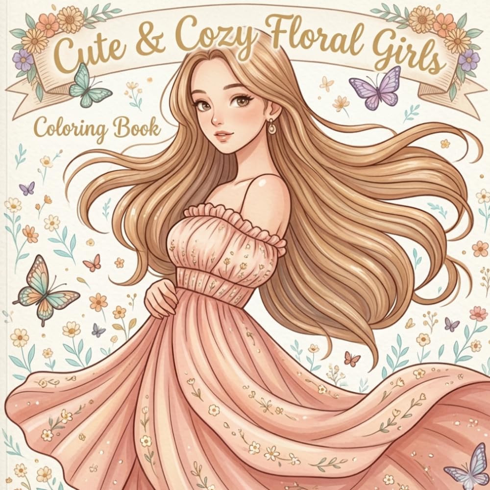 Cute & Cozy Floral Girls Coloring Book: Relaxing Kawaii Girls with Beautiful Flowers, Cozy Scenes, and Adorable Designs for Stress Relief and Creative Fun