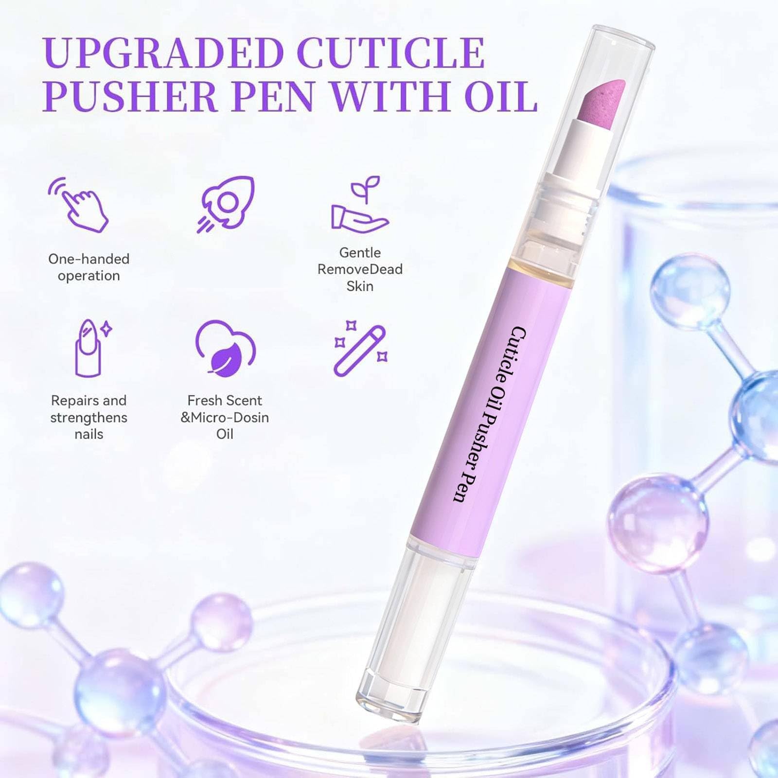 Lápiz empujador de cutículas 2.0 – Más cuidado, más brillo, fácil de usar, empujador de cutículas, lápiz de aceite para cutículas, lápiz de aceite para cutículas, Stylo à Huile 2 en 1 Pour Presser Les