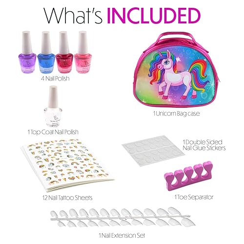 Miniatura 2 de Toysical Unicorn Girls Tattoo - Juego de esmalte de uñas para niños, regalo de arte de uñas para niñas con tatuaje, esmalte de uñas y calcomanías