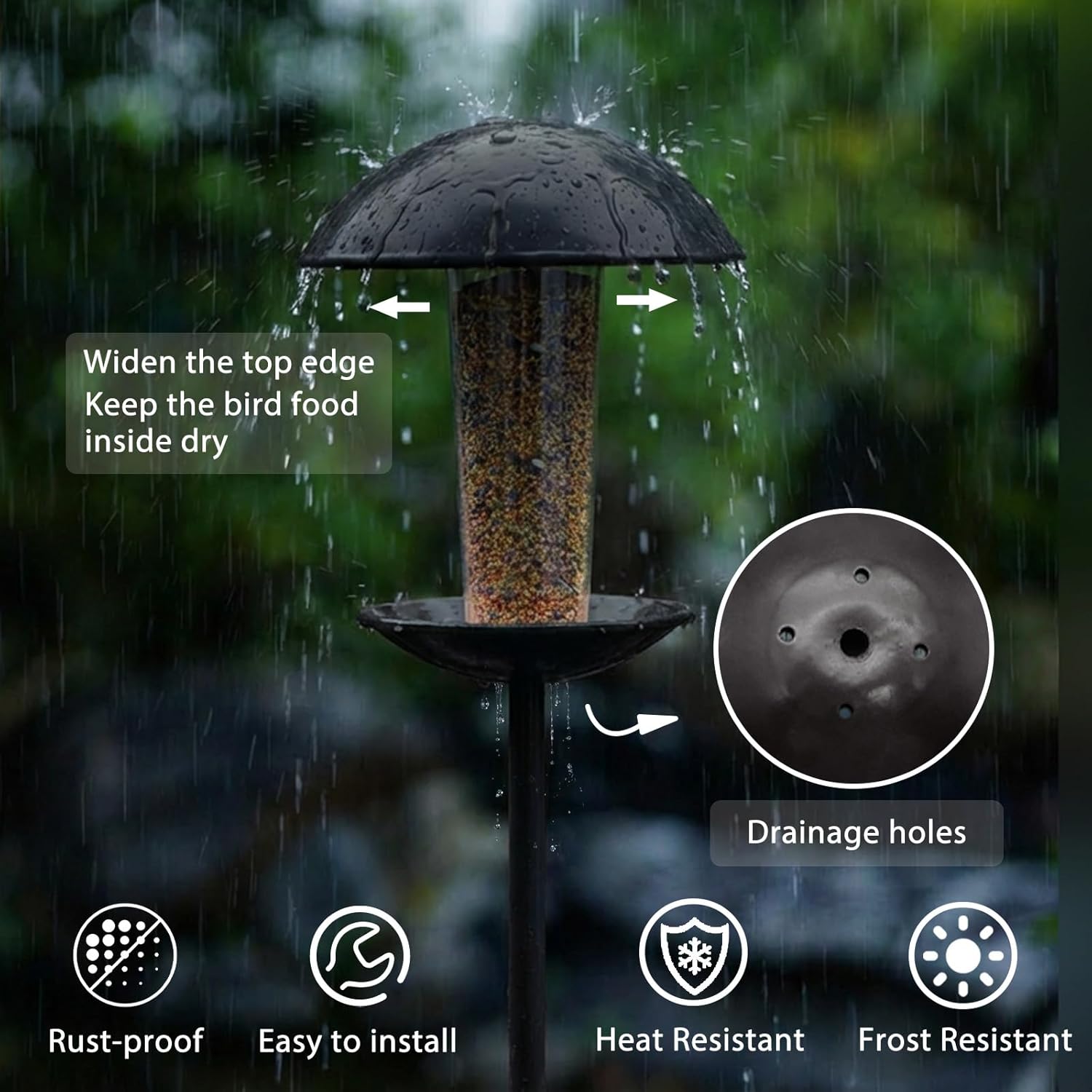 Goodeco Bird Feeder with Pole Standing - Metal Outdoor Bird Feeder for Wild Birds, Perfect for Yard Lawn Garden & Patio Decorations, Ideal Gifts for Mom Dad Grandparents (Black)