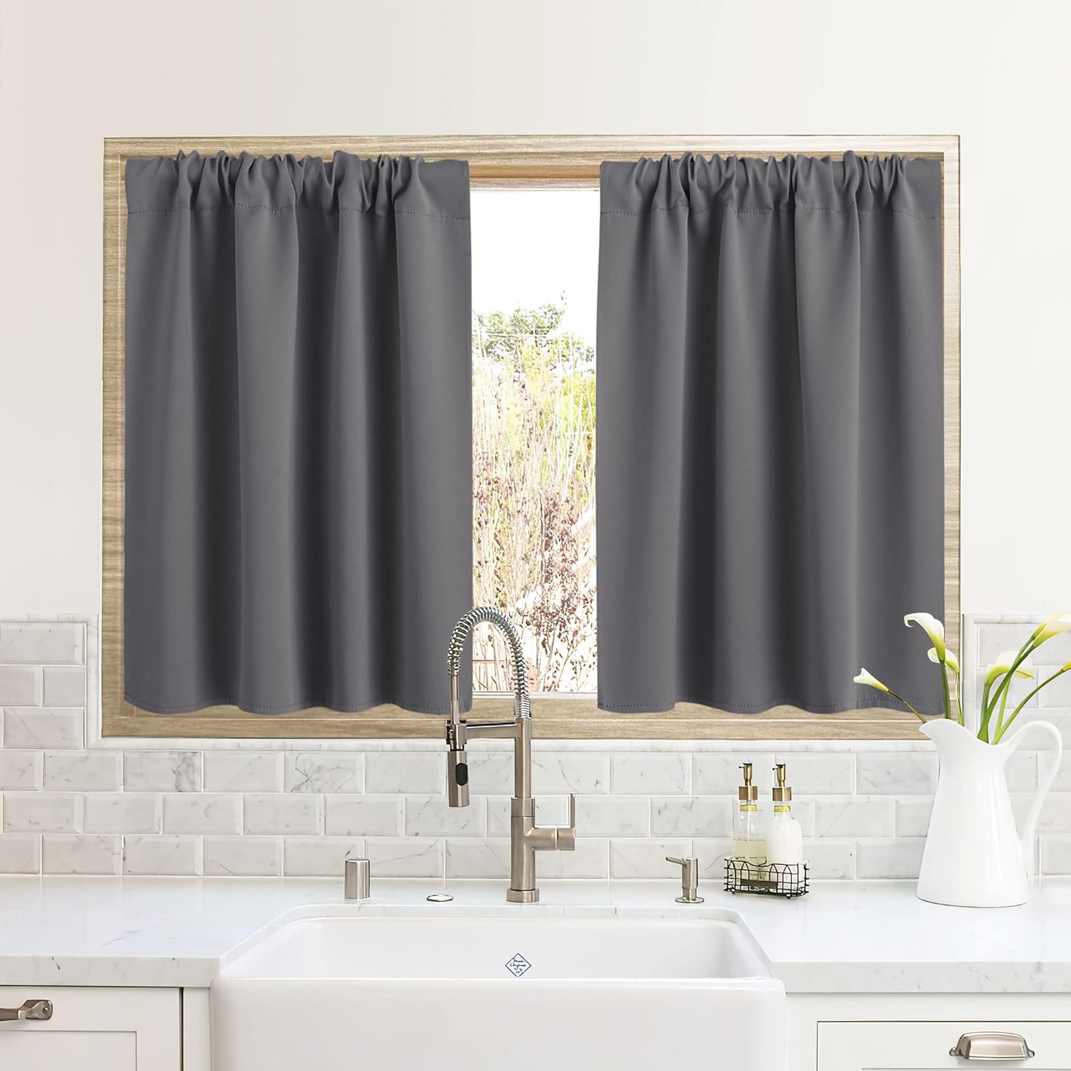 RYB HOME RV Camper Door Window Curtains -Blackout Privacy Curtains & Drapes for Bathroom Bedroom Kitchen Portable Travel Trailer Small Window Decor, W 34 x L 24, Grey, 2 Panels - Amazon product rated Grade A