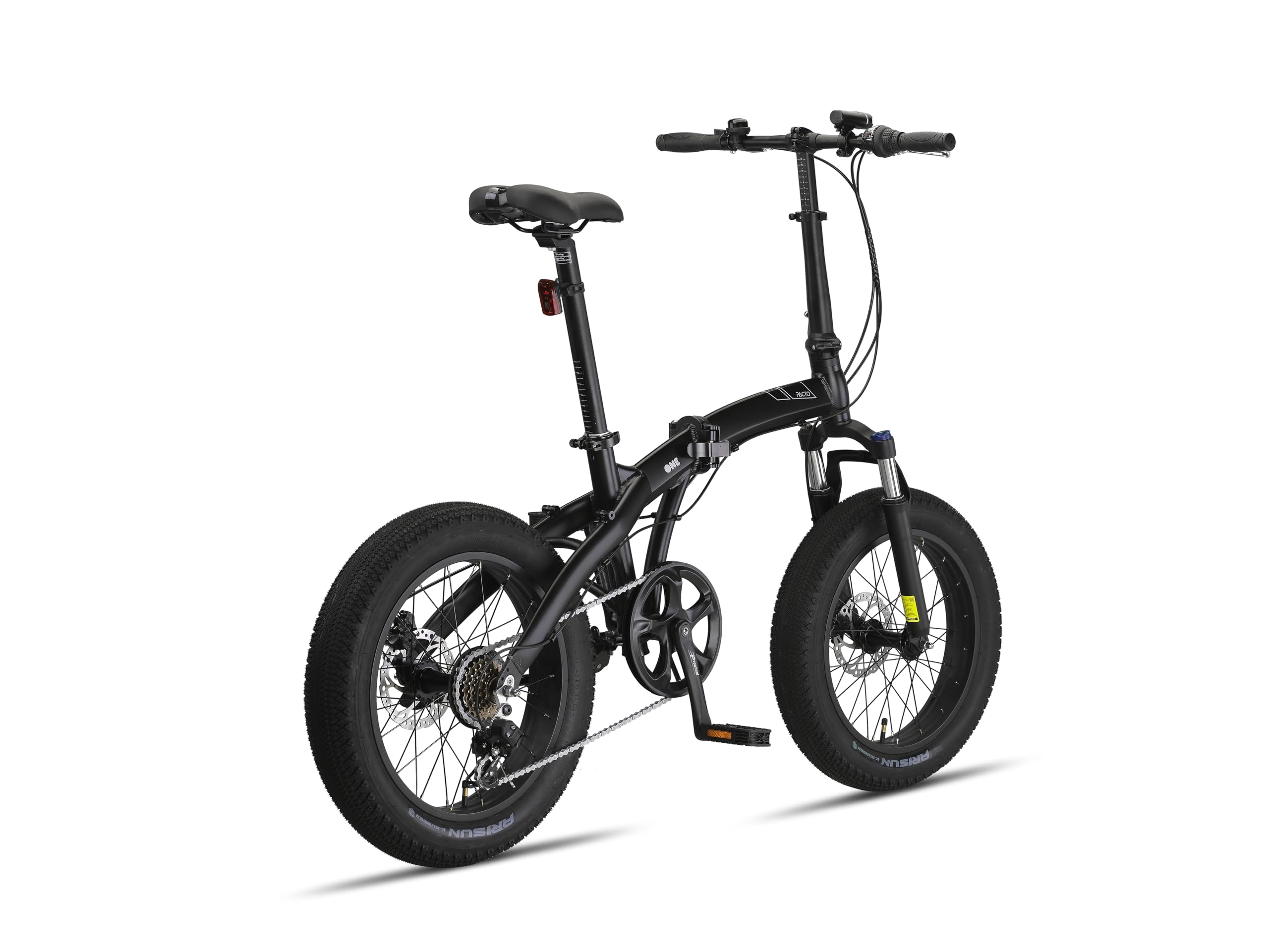 PACTO One Fatbike - Bicicletta pieghevole a 6 velocità, telaio in alluminio, freno a disco, luce LED, 17 kg, colore: Nero