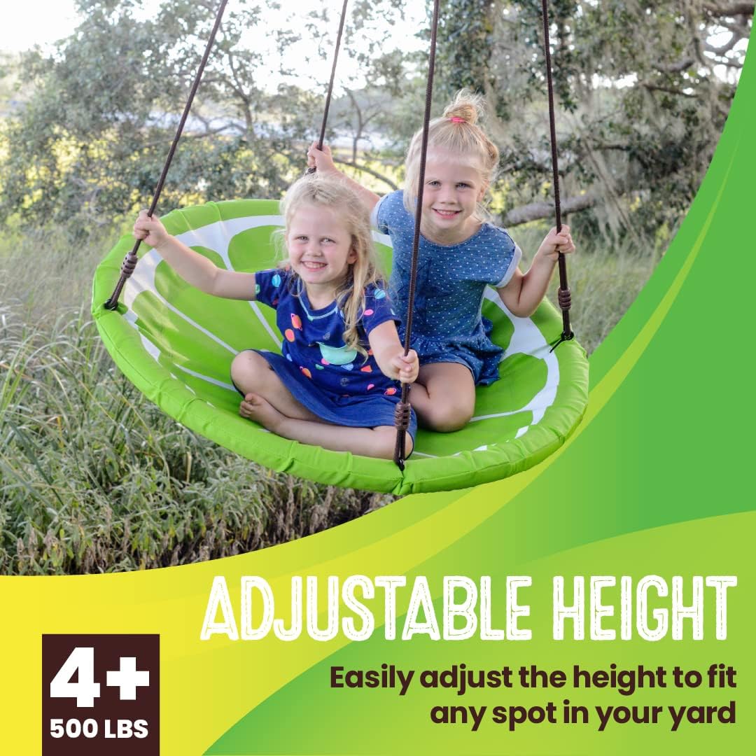 Swurfer Slice - Giant 40" Round Colorful Saucer Tree Swing with Soft Padded Edge, Weather Resistant Quick Drying Fabric, Tool Free Assembly, Holds 500lbs and Up to 4 Kids