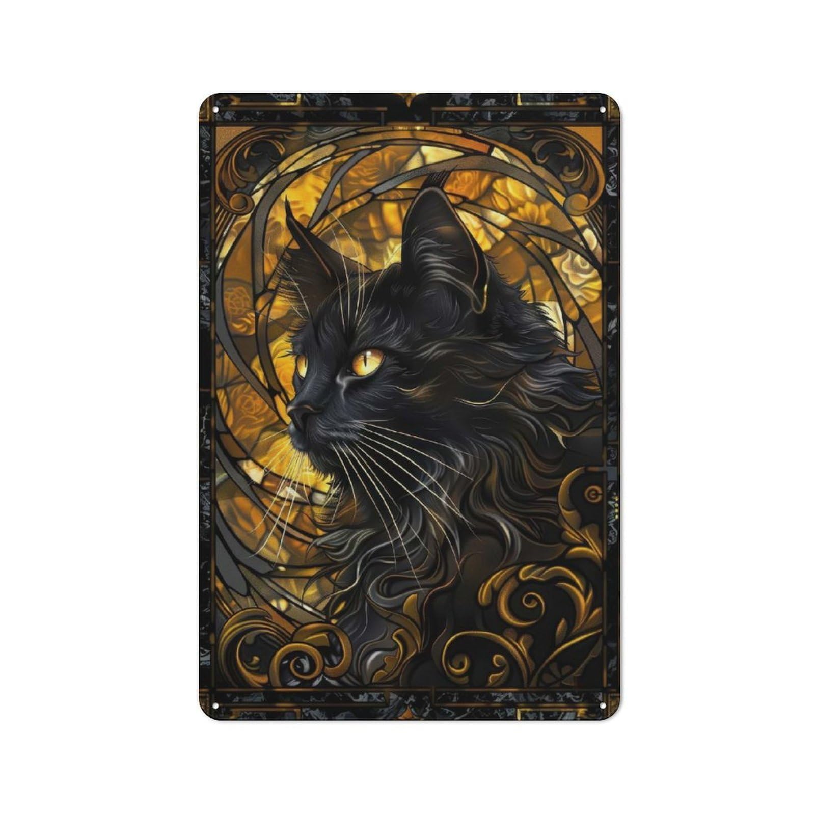 Junmoney Kintsugi Black Cat Shed Metal Sign With Design 30X20cm, Outdoor Room Shed Wall Decor For Shed, Garden Room, Porch Or Garage
