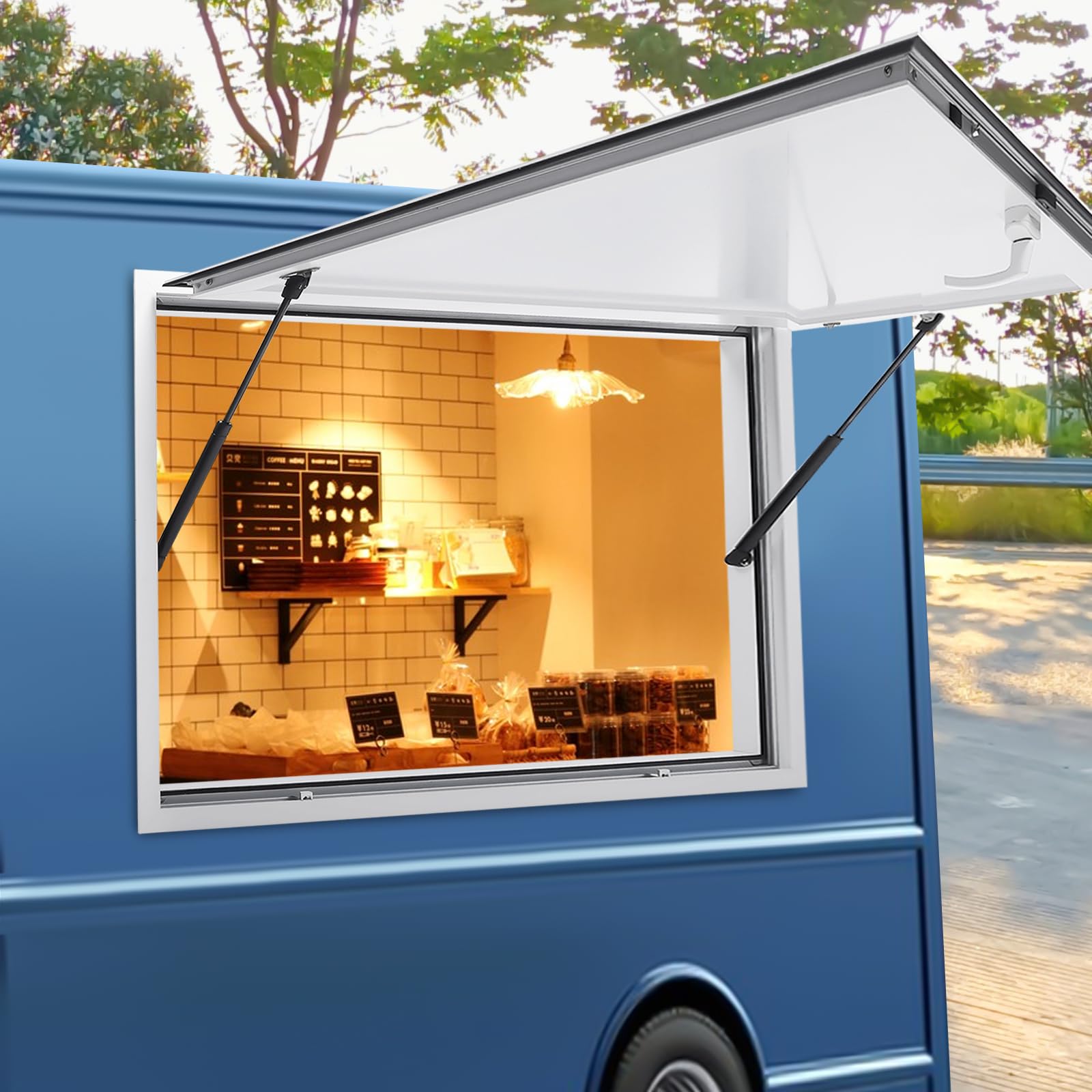 Headery Concession Window for Food Truck with Awning & Door Handle,Aluminum Alloy Concession Stand Serving Window,Vending Equipment Food Truck Window for Food Truck Trailers (48 * 32in)