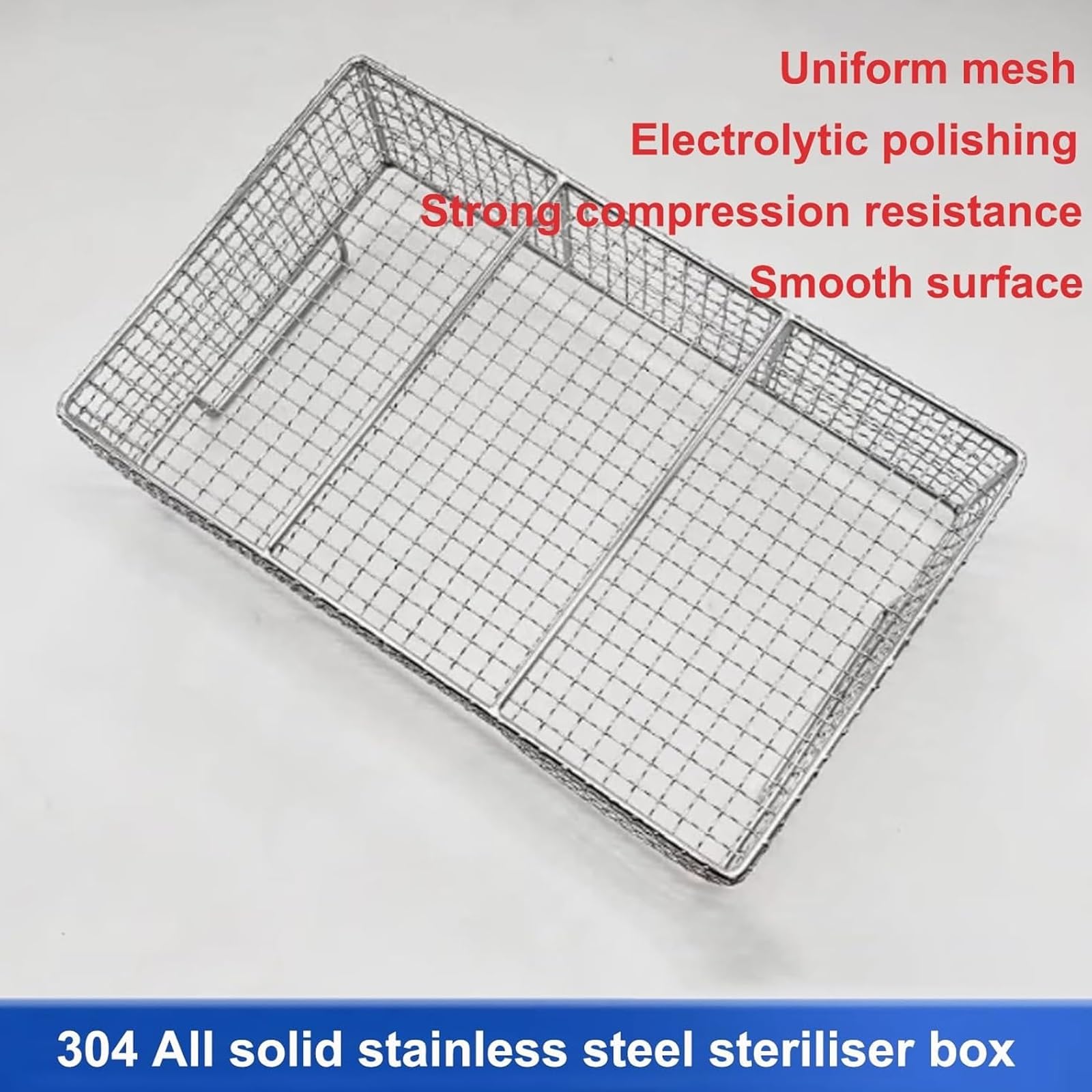 Cesta de esterilización, bandeja de esterilización de instrumentos de acero inoxidable 304 con asa, malla de 1 cm, para odontología, otorrinolaringología, oftalmología