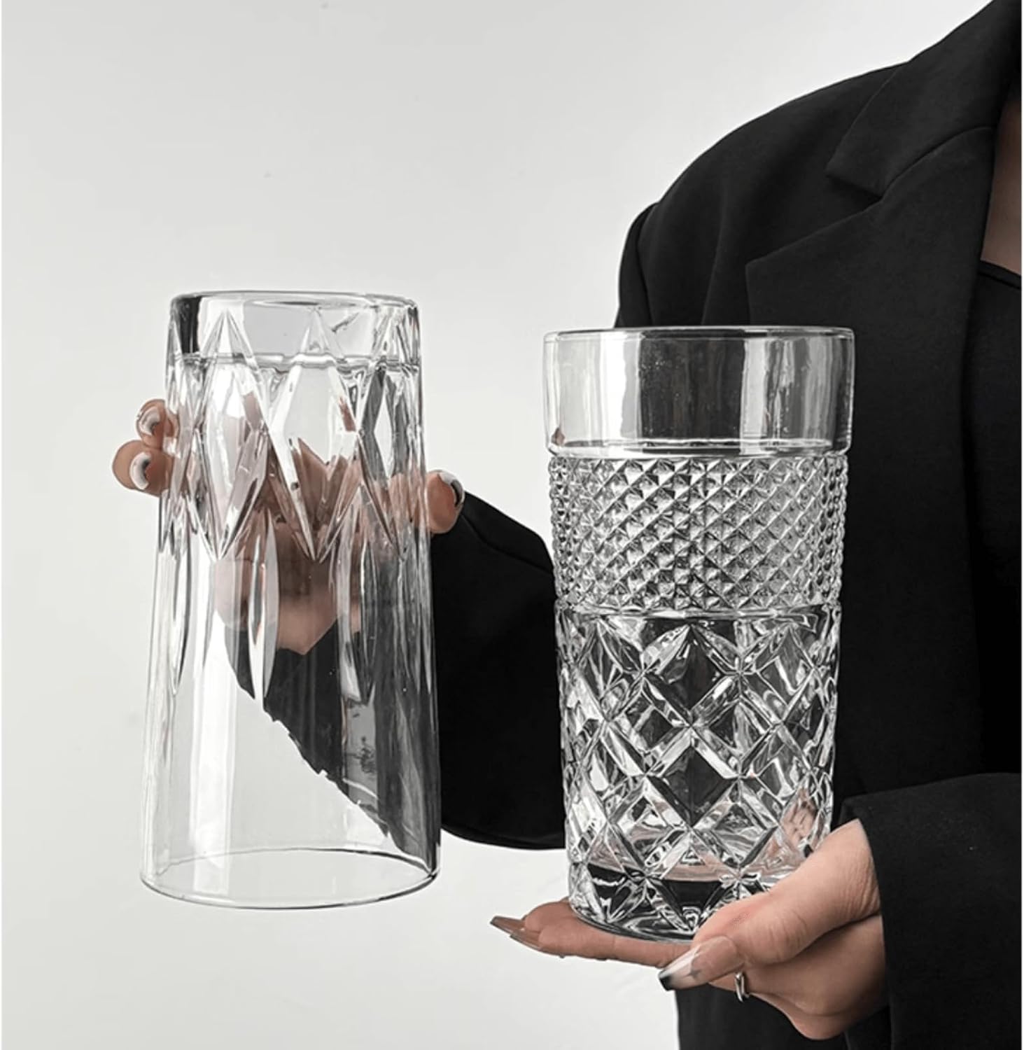 2 Highball Glasses, Clear Crystal Iced Tea Glasses, Tumblers, Drinkware Cold Beverages, Beer, Cocktails, Juice for Home, Bar, Party, Wedding, Office, 13oz Oxford (diamond, 2pcs)