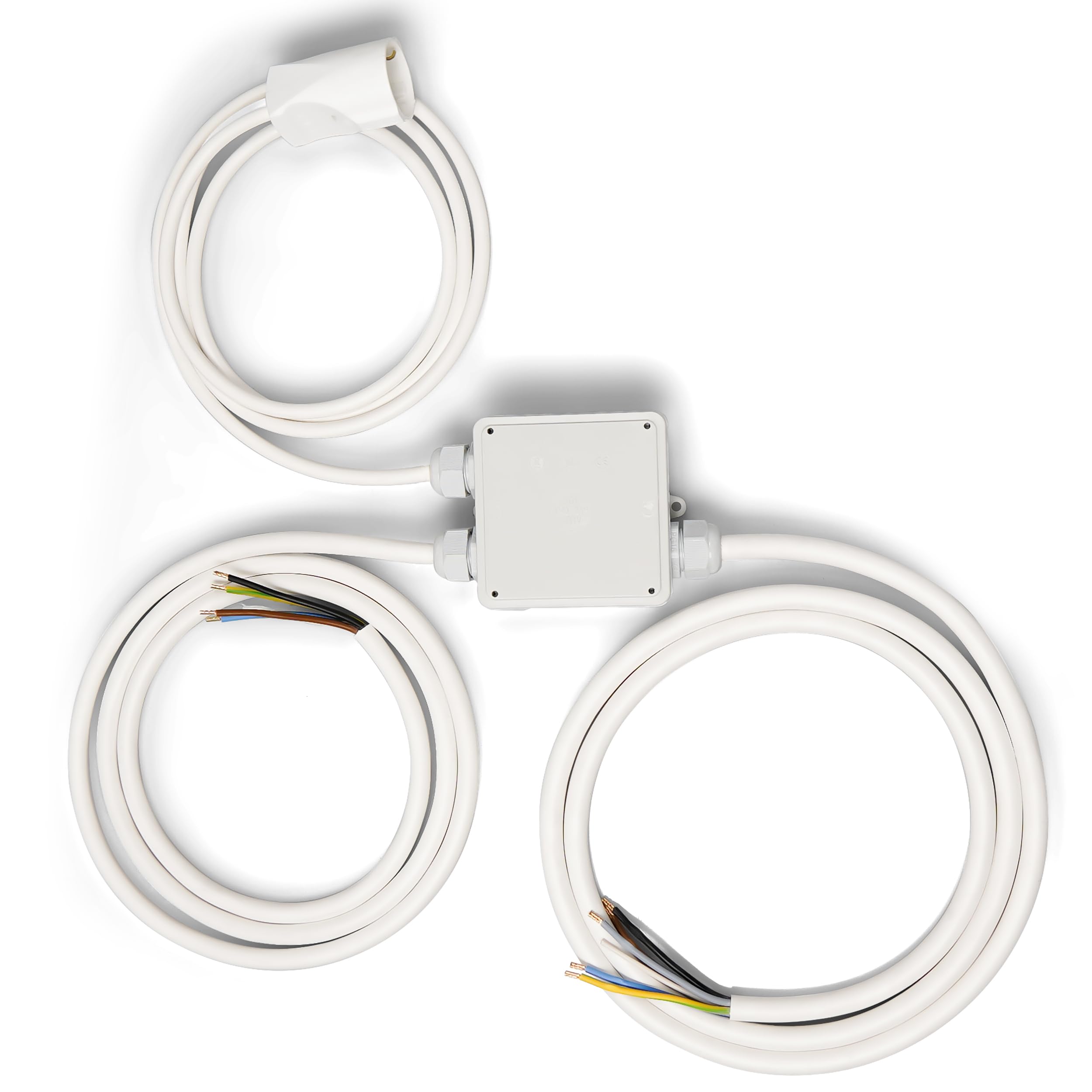 Hochwertige [Küchenanschlussbox, Splitter-Box] mit 2m Kabel Küchenanschlussverteiler [2-fach für Kochfeld & Backofen] an Herdanschlussdose IP40 hergestellt in Germany