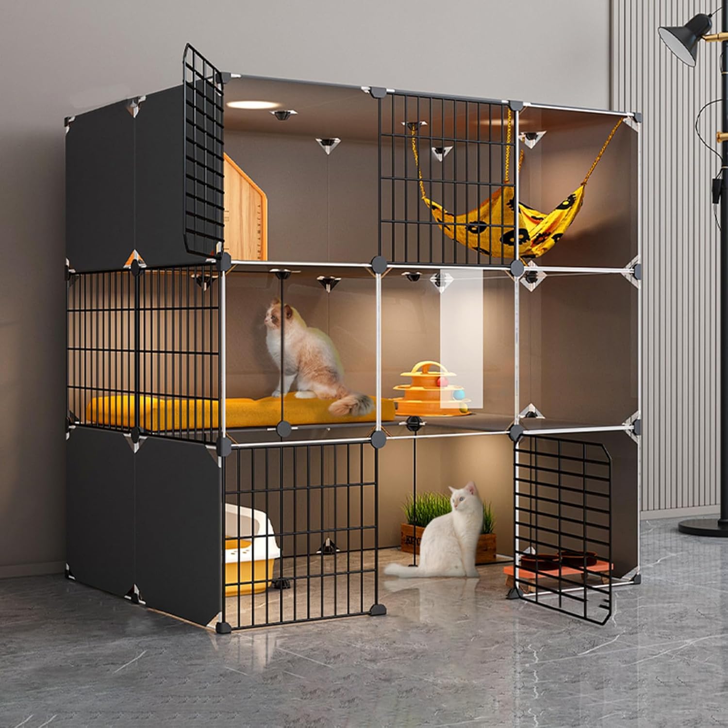 Large Indoor Cat Cage, 3-Tier Portable Cat Playpen, Ideal for 1-4 Cats & Small Pets, Chinchilla & Small Animal Enclosure, Spacious & Durable Design