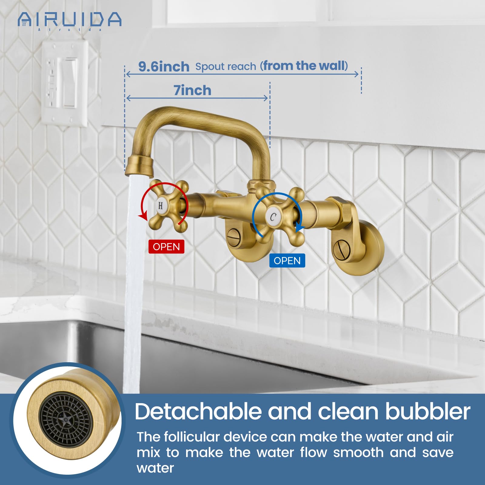 Grifo De Fregadero De Montaje En Pared Para Cocina De 20 Cm | Meses Sin Interés