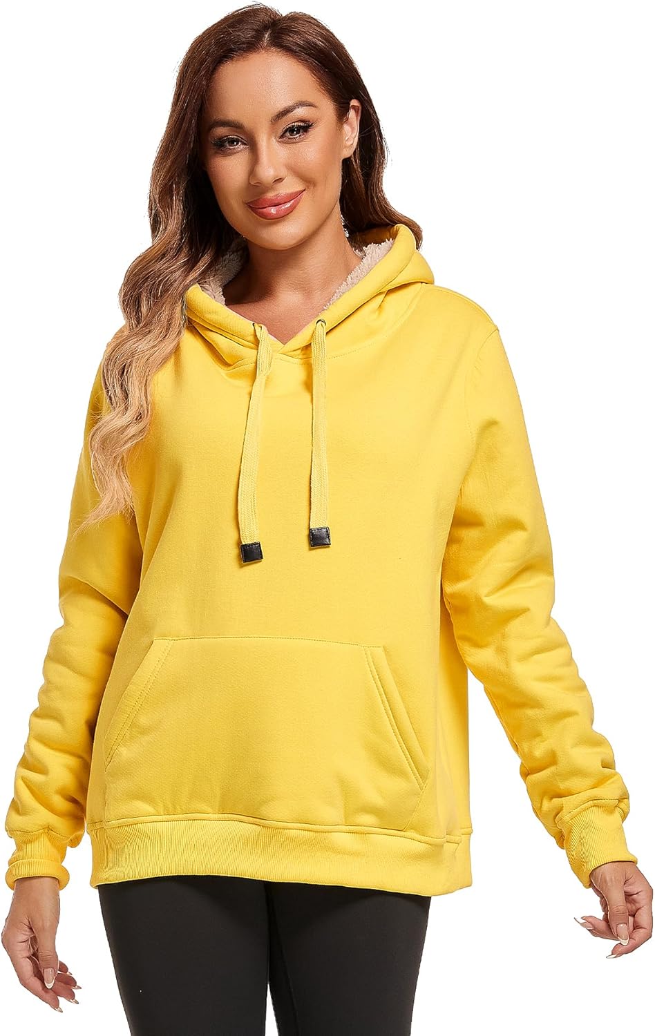 Gesean Women's Sherpa Lined Cotton Pullover Sweatshirts Fleece Hoodies Kangaroo Hooded Pocket for Women - Image 2