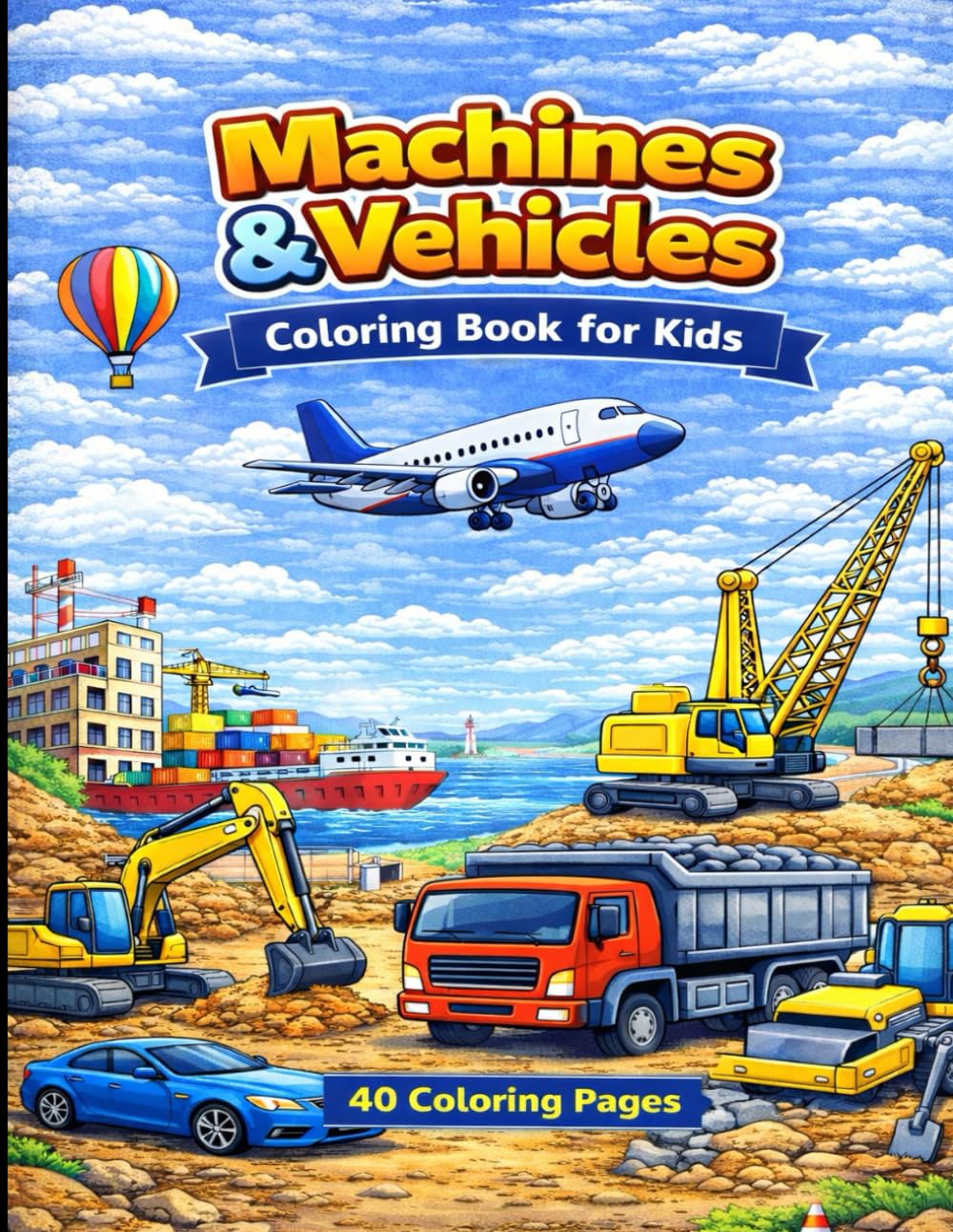 Machines and Vehicles Coloring Book for Kids: 40 Pages