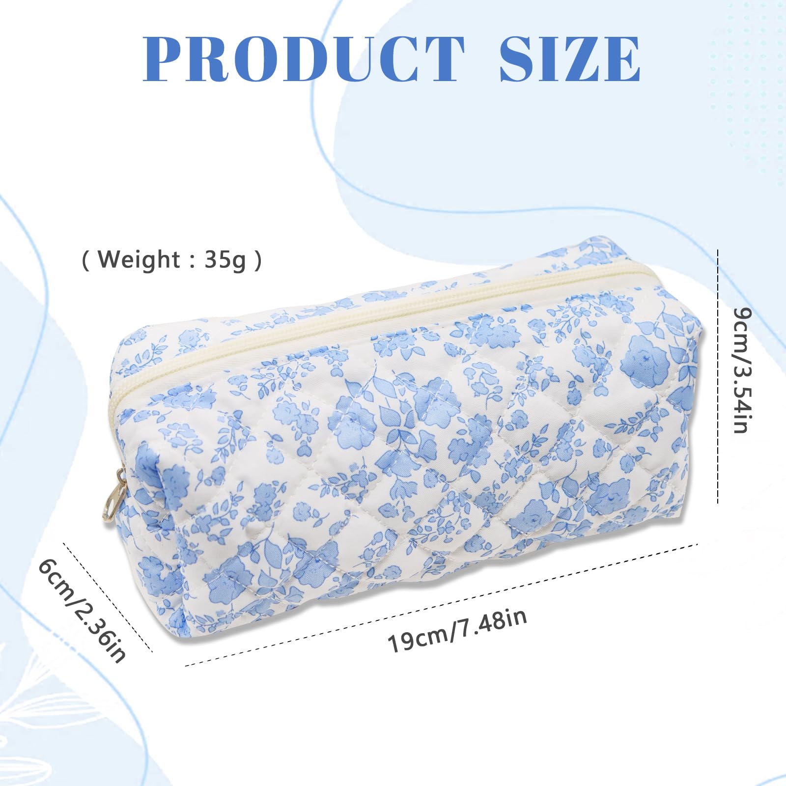 LJCZKA Floral Pencil Case for Girls Women Small Flower Pencil Pouch, Cotton Quilted Makeup Bags for School College Travel - Image 2