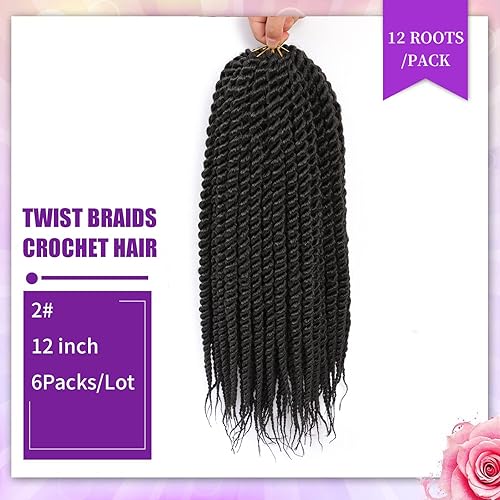 Miniatura 2 de Admutty Cabello de ganchillo Havana Twist de 12 pulgadas, 6 paquetes de ganchillo Havana Twist Senegalés Twist Crochet Hair Jumbo Havana Twist